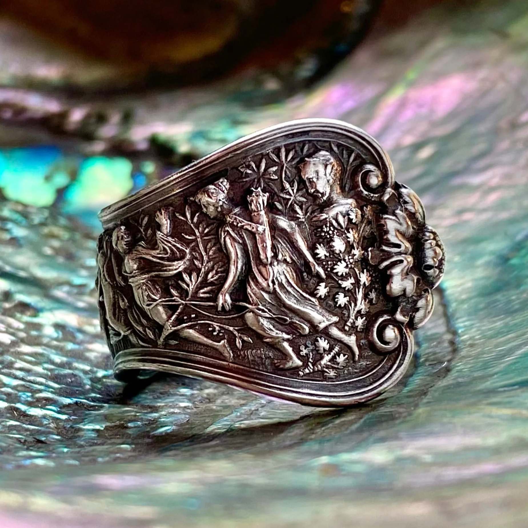Sterling Spoon Ring - 1878 Olympian by Tiffany & Co. - Diana, Nymphs, & Pan