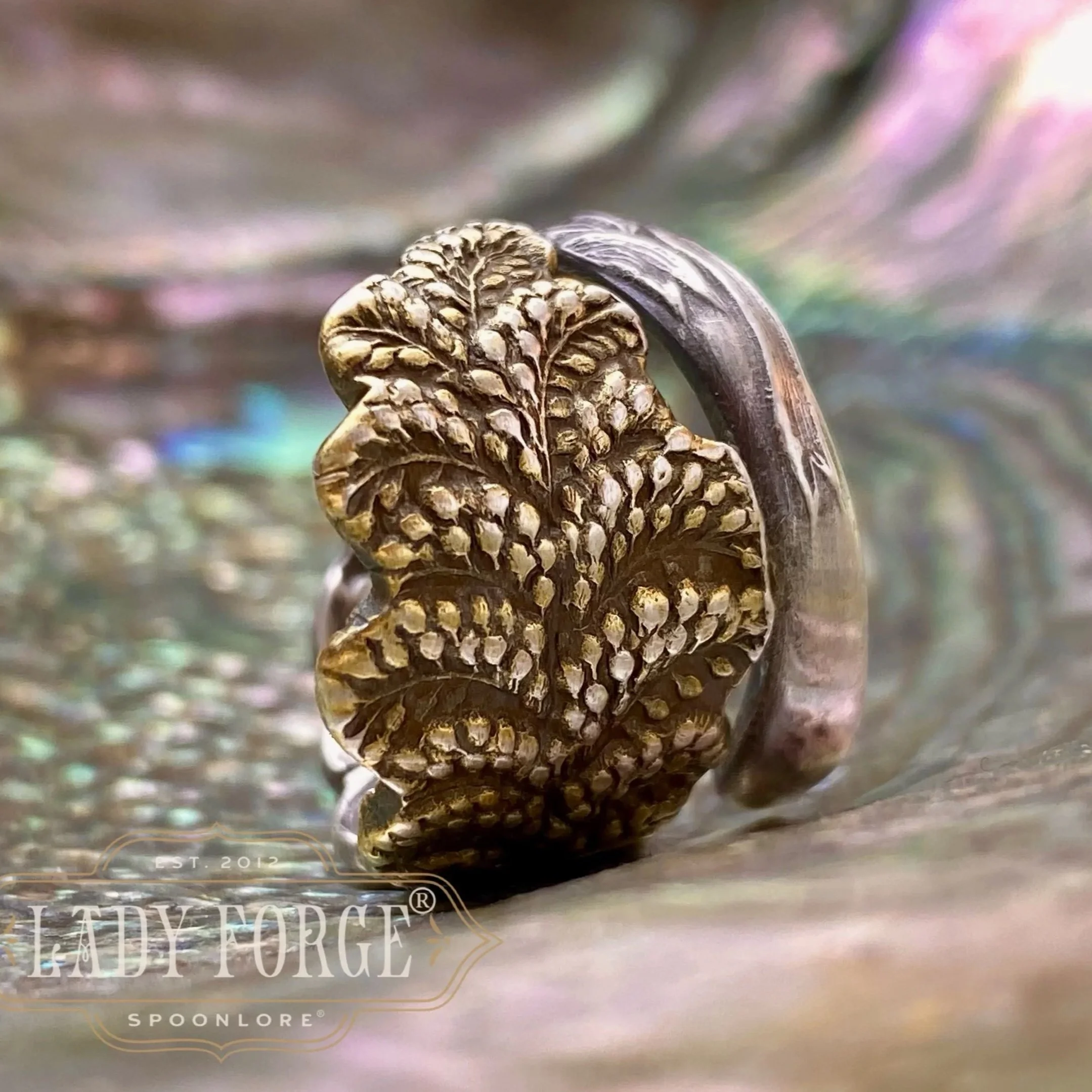 Sterling Spoon Ring - 1880s Gilded Goldenrod
