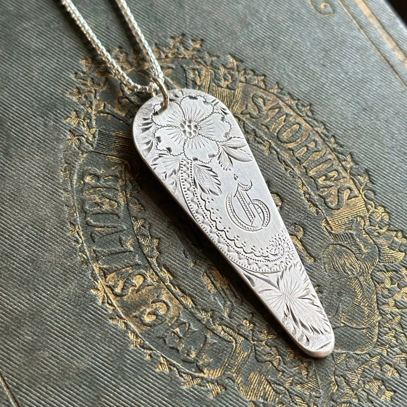 Sterling Spoon Necklace - 1880s Brightcut -Monogram G