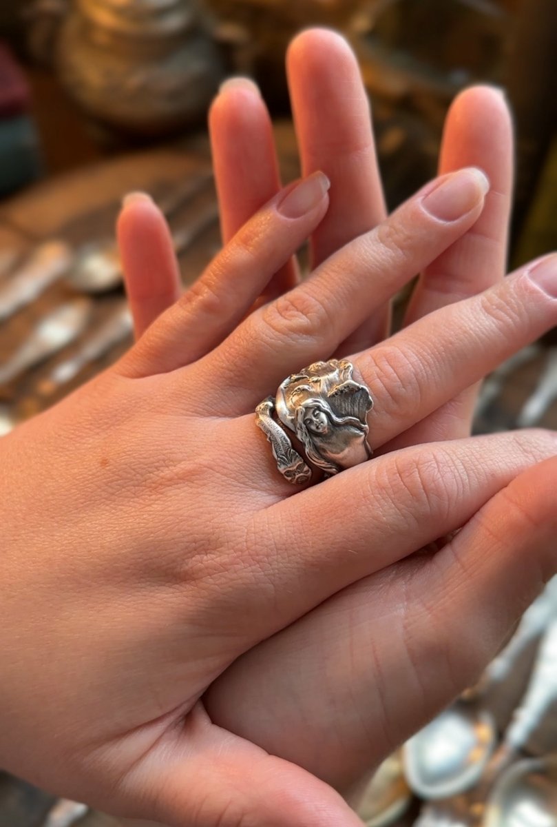 1901 Mermaid Sterling Spoon Ring - LadyForge Jewelry