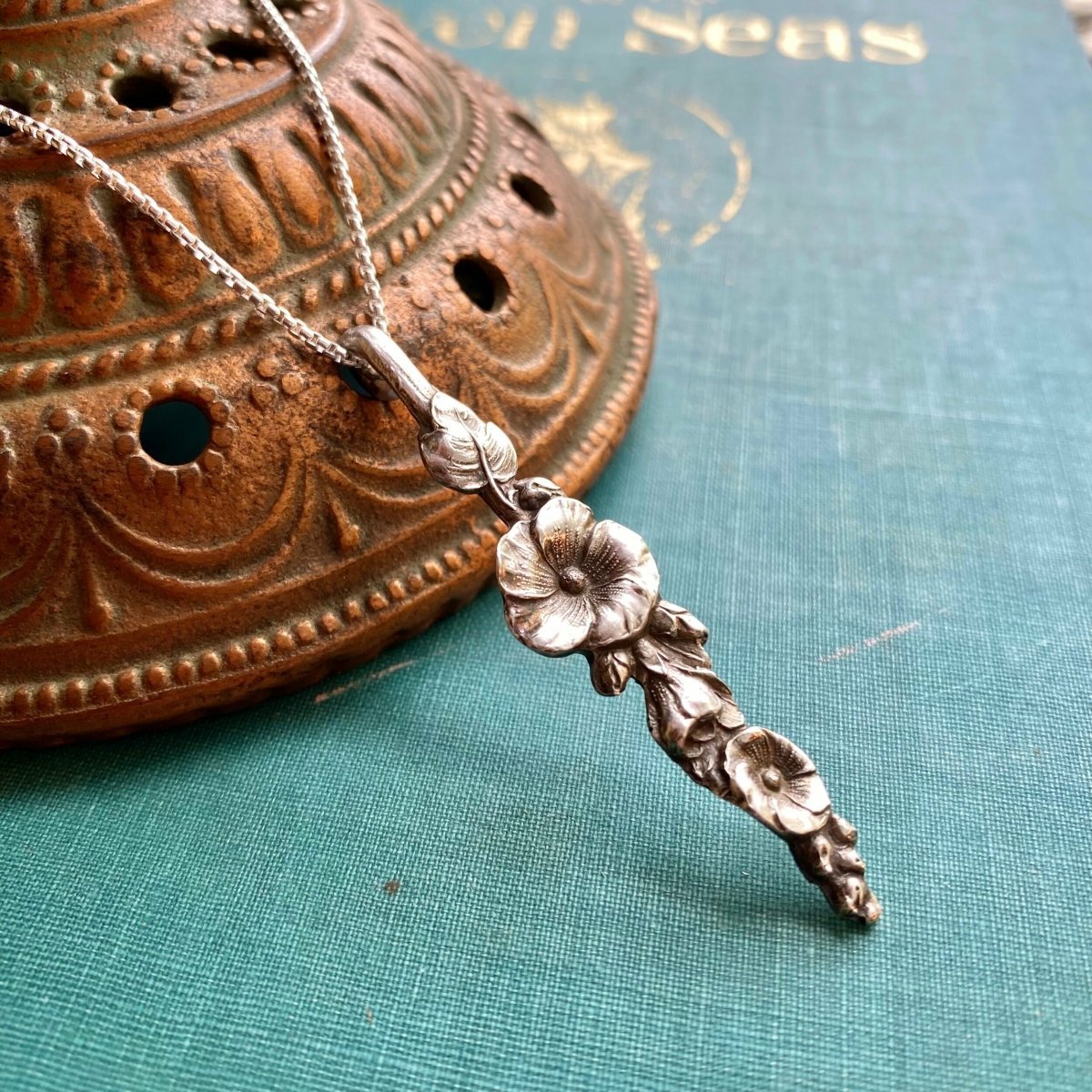 Harlequin Hollyhock Sterling Spoon Necklace - LadyForge Jewelry