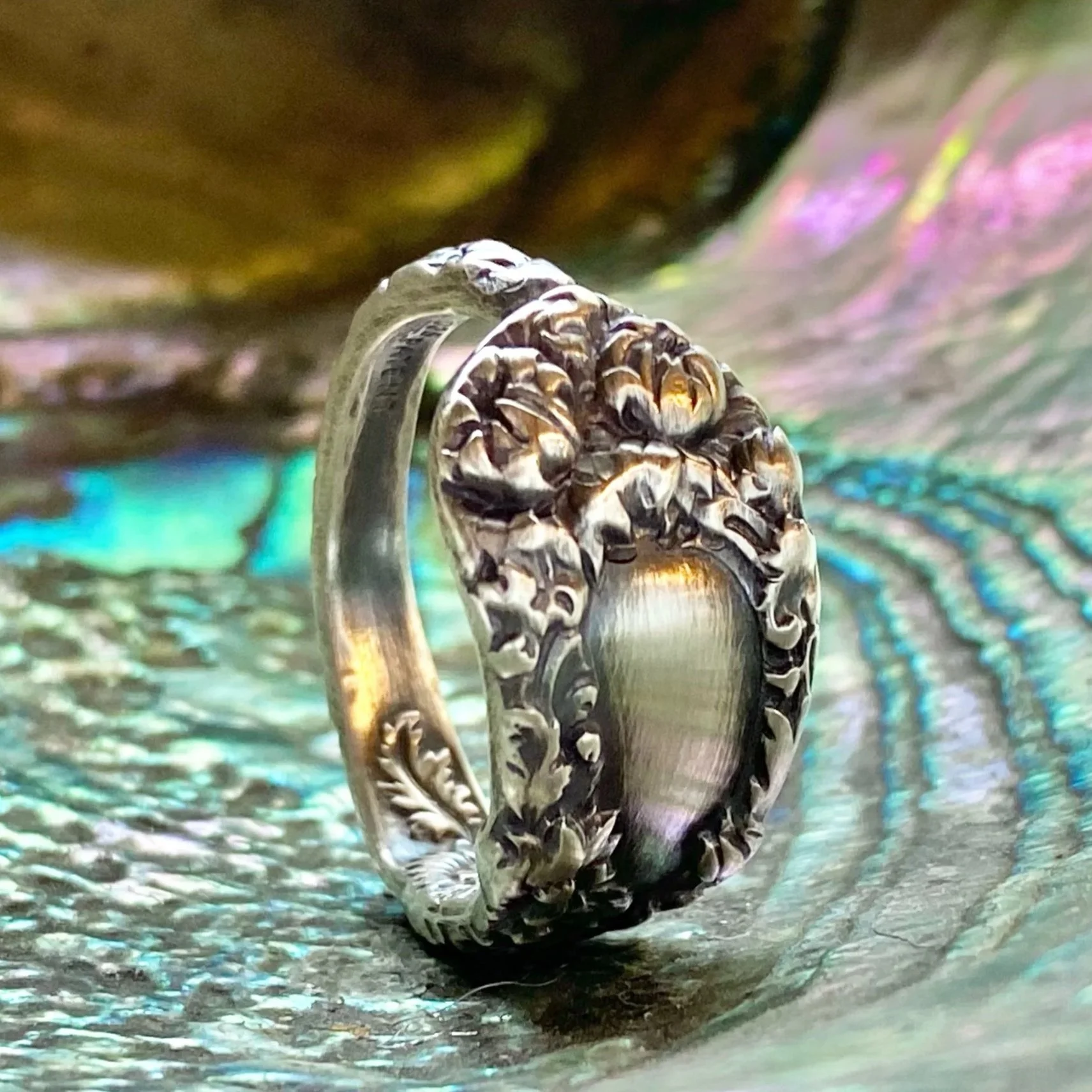 Sterling Spoon Ring - 1893 Chrysanthemum