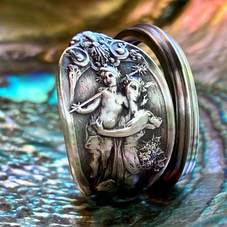 Photo of a  Sterling Spoon with figures from greek mythology Ring by Lady Forge