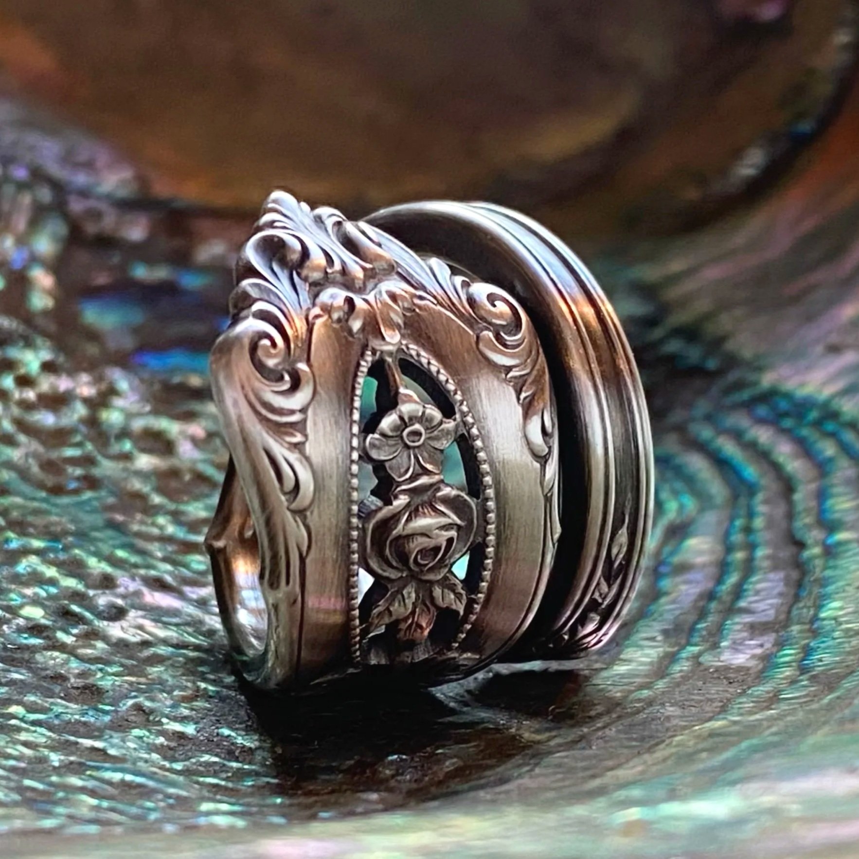 Sterling Spoon Ring - 1934 Rose Point - LadyForge Jewelry