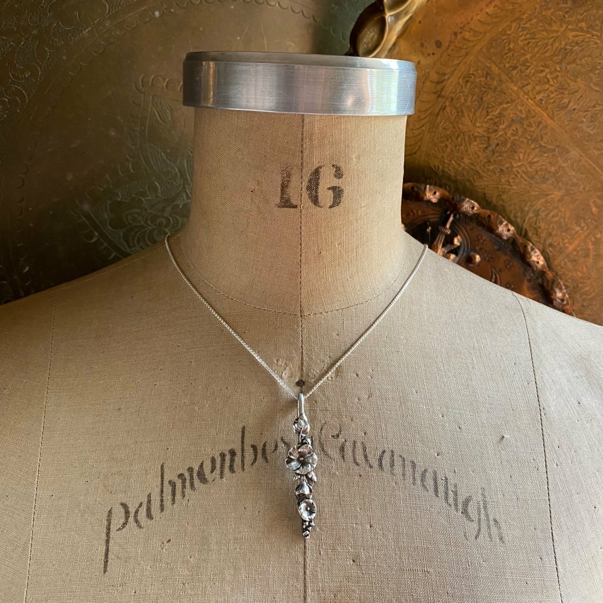 Harlequin Hollyhock Sterling Spoon Necklace - LadyForge Jewelry