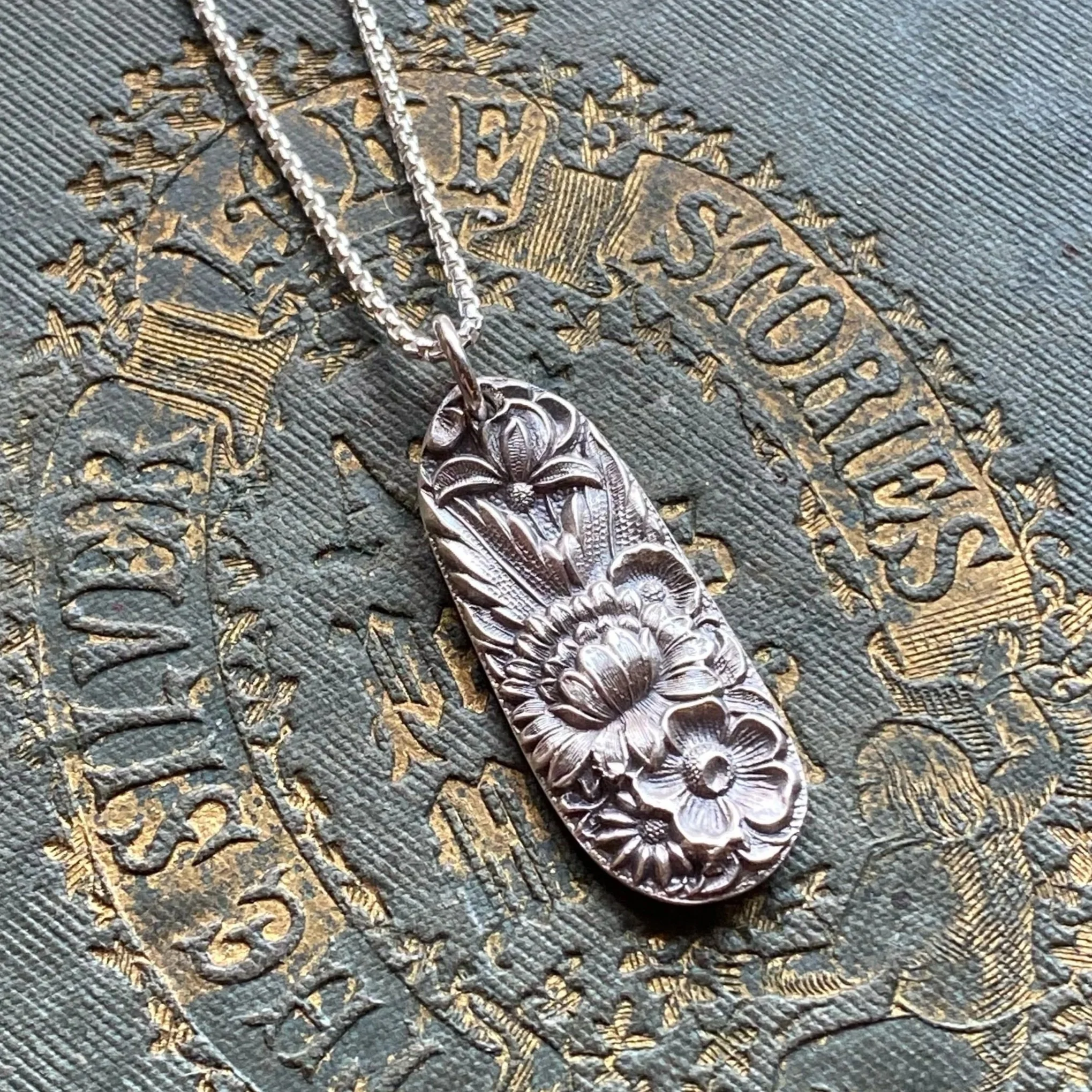 Sterling Spoon Necklace - 1828 Repousse - LadyForge Jewelry