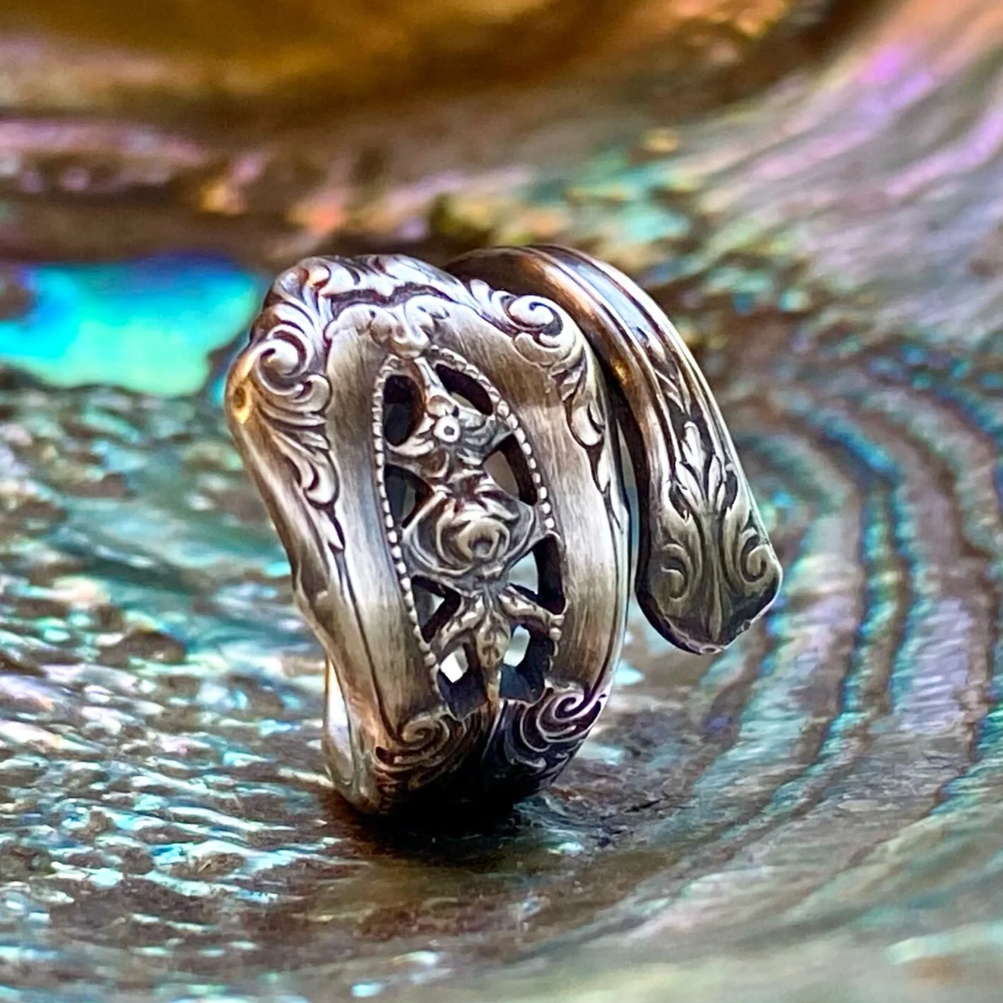 Dainty 1934 Rose Point Sterling Spoon Ring