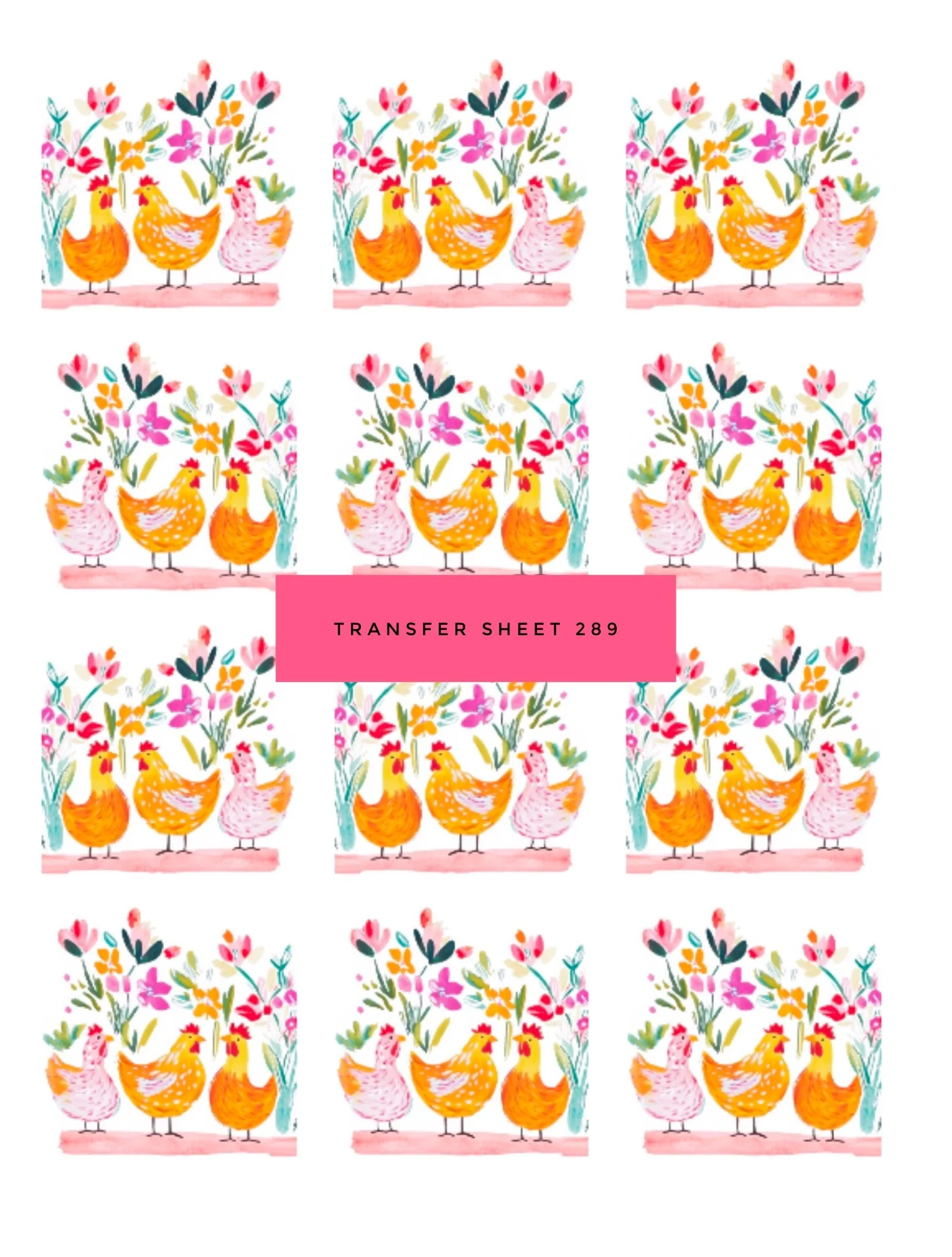 Transfer Sheet 389 (3 Floral Chickens)