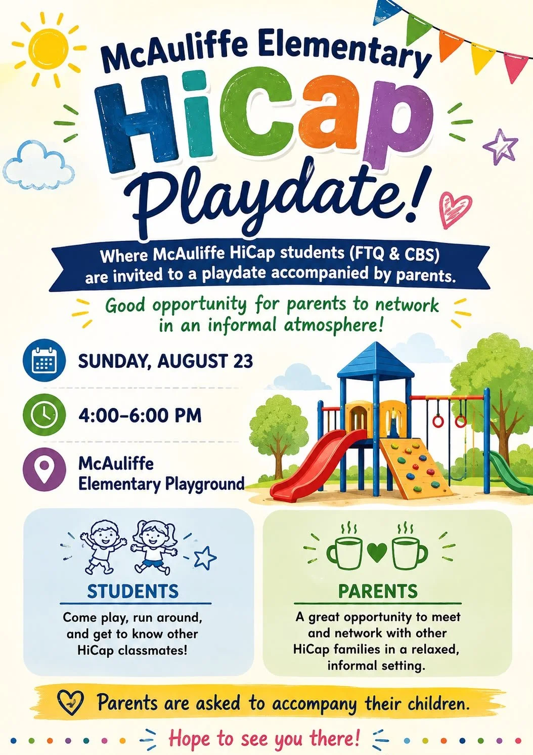 🎉 HiCap Playdate at McAuliffe Elementary Sammamish 🎉