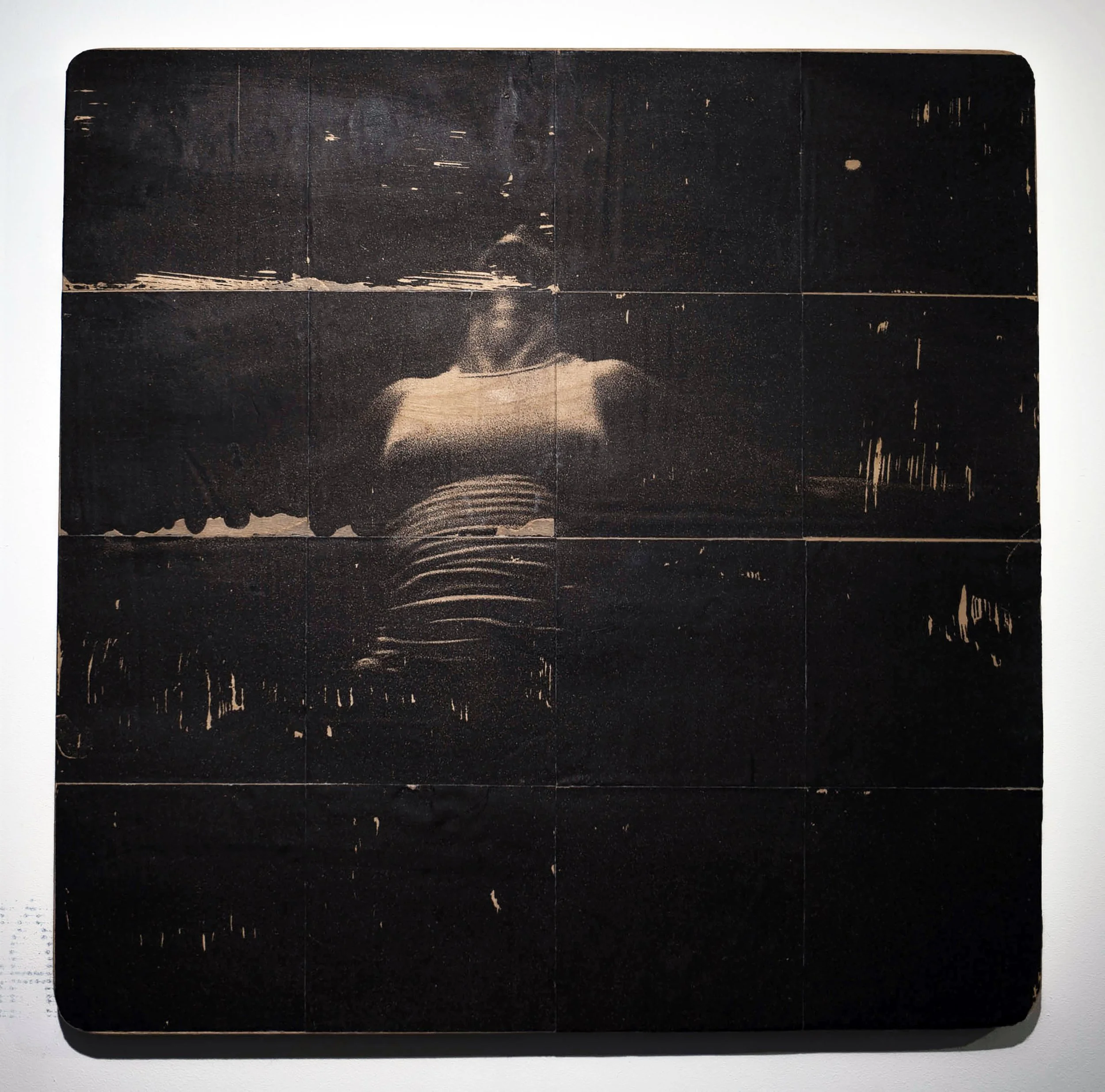 Dancer Upper Half Emerging, 16" x 16" Photographic Transfer on Wood, 2023