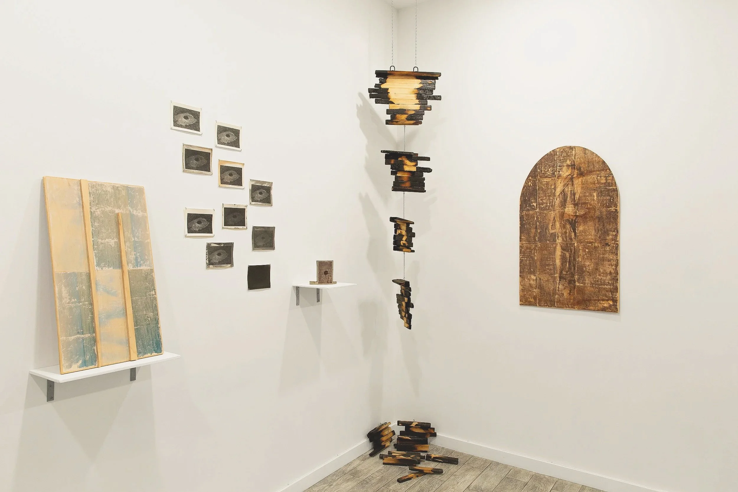 [Dis]assembling I, Charred Wood & Metal, 2' x 11', 2025