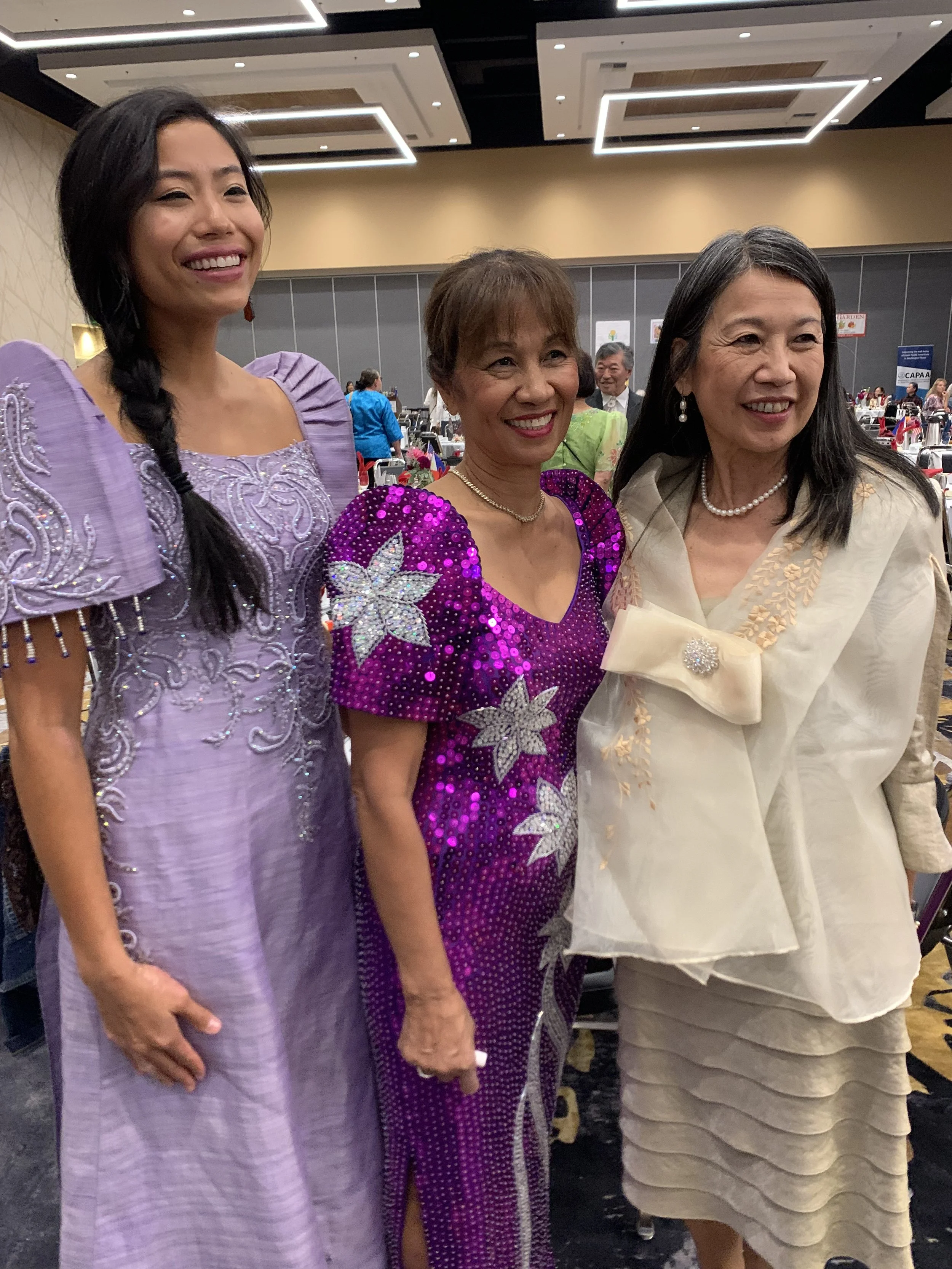 Briana, Preciosa Tamaki, and Carrie Huie at the Filipino American Community of the Yakima Valley's (FACYV) 70th Anniversary