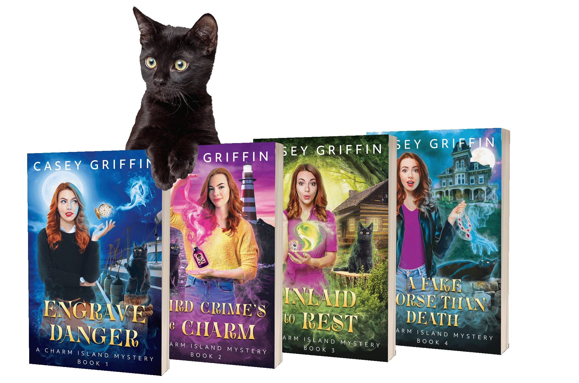 Cat with books 1-4 Charm Island Mysteries