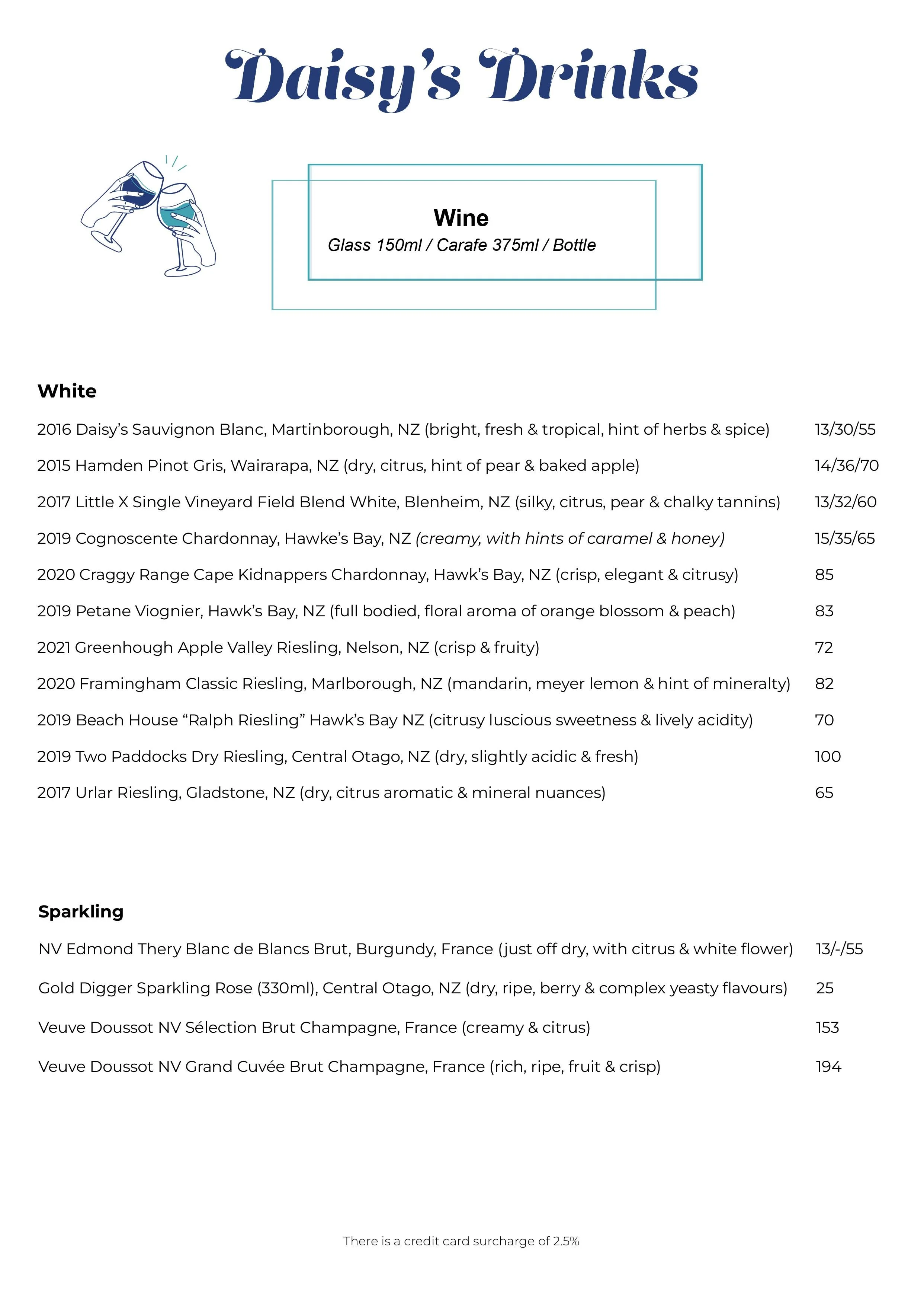 Sample Menus — Daisy's