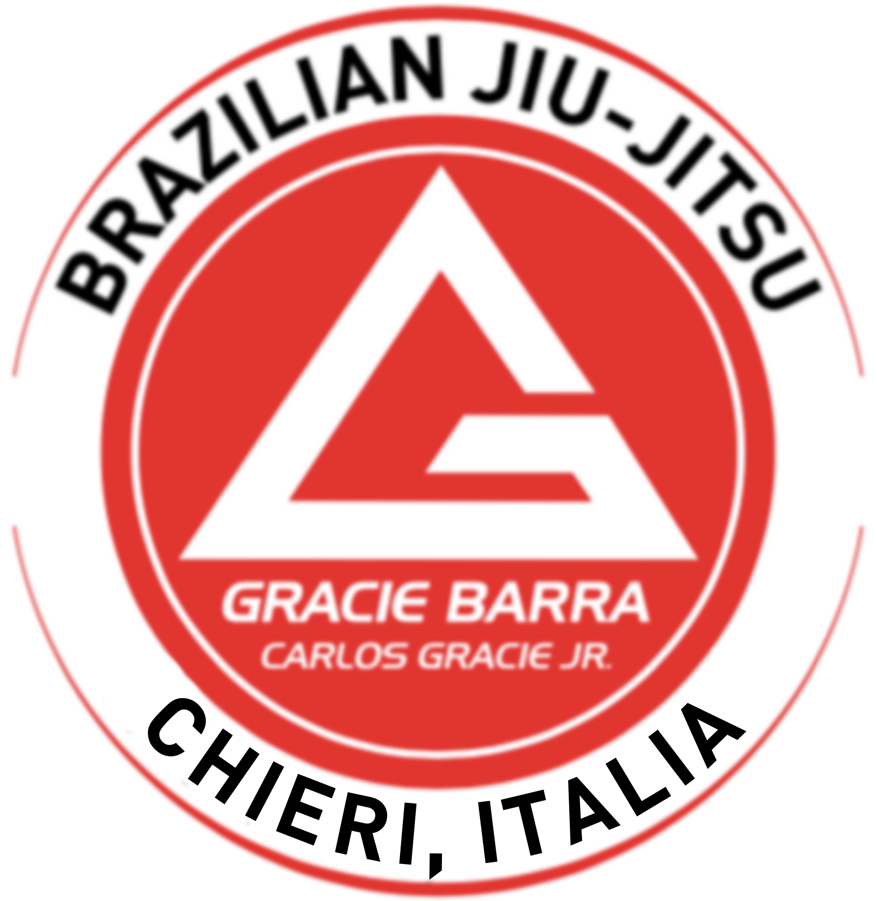 Logotipo encerado que homenageia a Gracie barra, uma equipe de artes marciais. O texto inclui nomes como Carlos Gracie Jr. e indica sua origem italiana, espanhola e chilena.