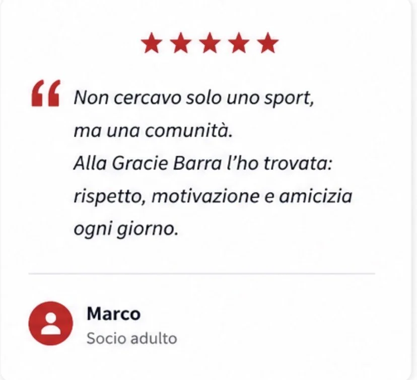 Testo motivazionale con cinque stelle rosse sopra, citazione sulla comunità e rispetto, firma di Marco, socio adulto.