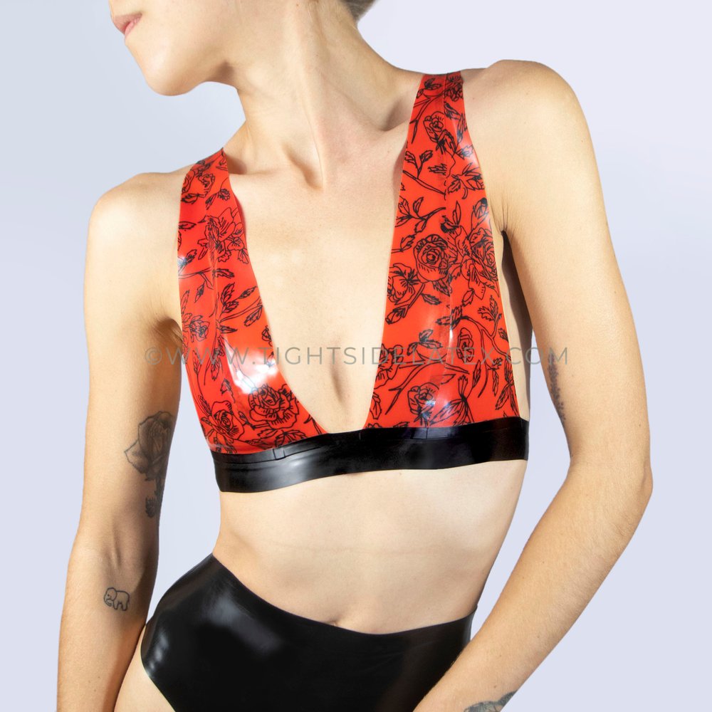 Latex Bra with Floral Design - Tight Side Latex