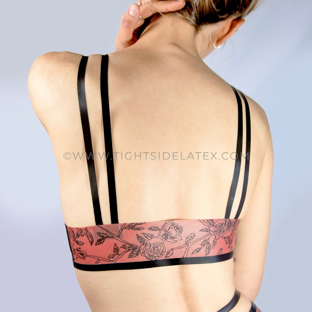 Latex Strappy Bralette With Floral Design - Tight Side Latex