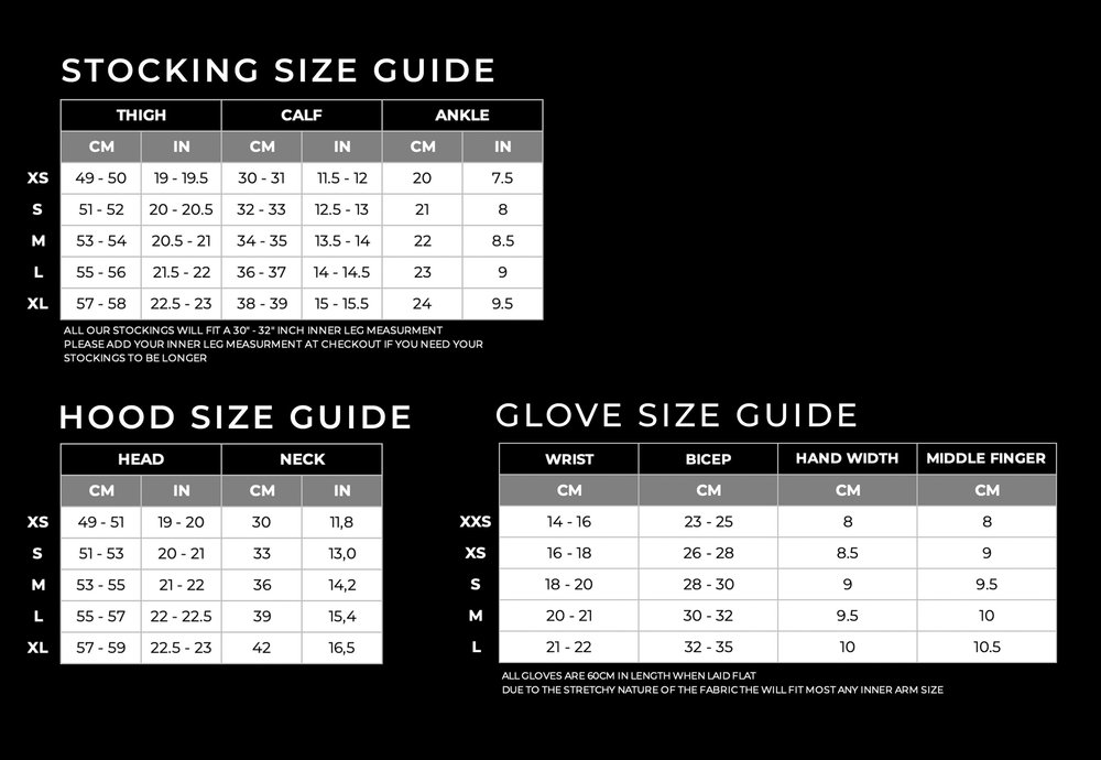 Size Guide - TIGHT SIDE LATEX