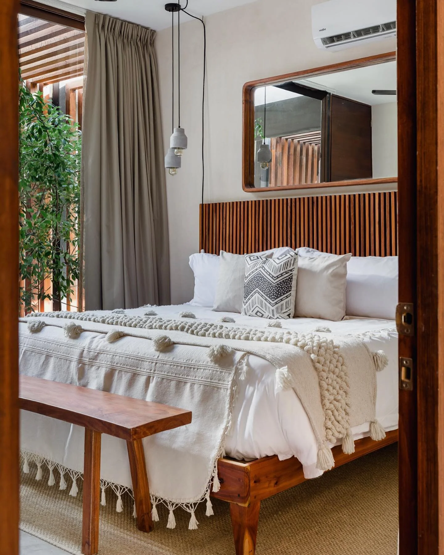 Photos of the Master Bedroom from our Watal project ✨ All custom and completely local wood. Not only does it look fabulous but it&rsquo;s strong and sturdy and great for a vacation rental! Since the wood and view speak for themselves, we wanted to