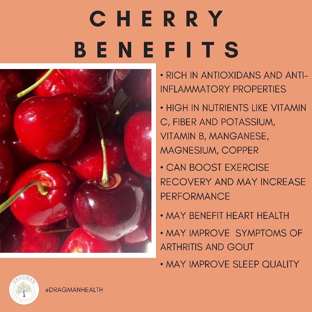 Cherries are super easy to add to your diet. 

They are the perfect snack packed with antioxidants which may reduce chronic disease risk.

They have proven to be high in many nutrients, helping speed up recovery time and enhance in athletic performan