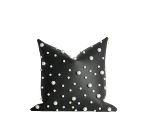 black pearl faux leather pillow