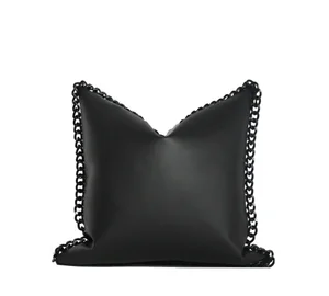 gotham faux leather black pillow