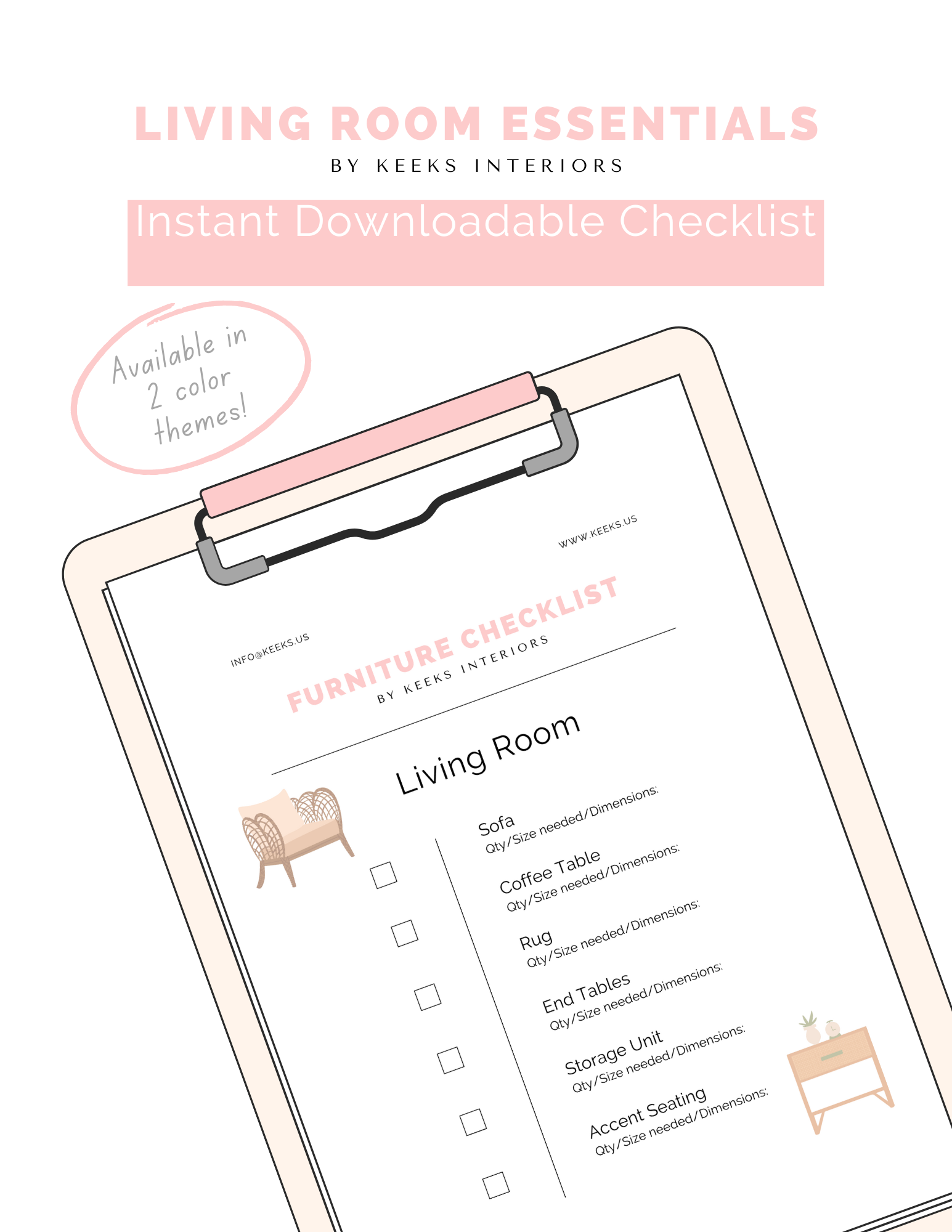 Living Room Furniture Shopping Checklist Printable PDF Instant