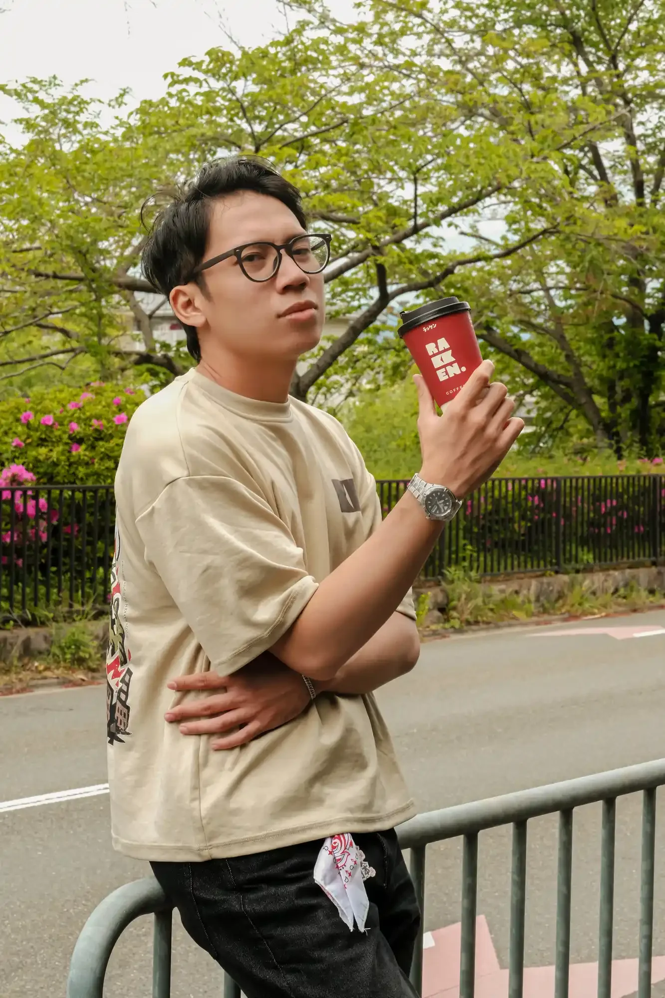 Rakken Coffee Merch -- Cream Tee - look