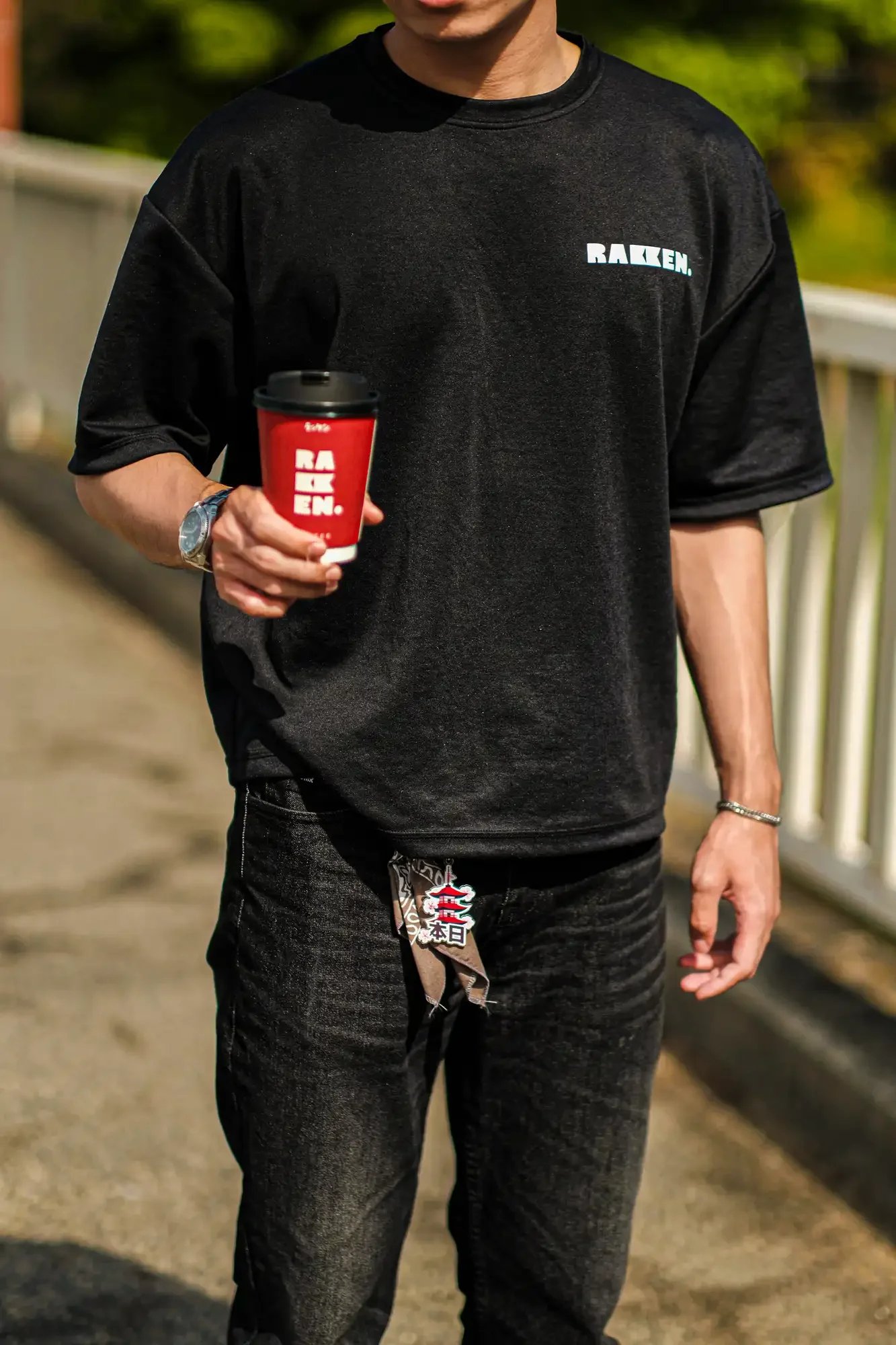 Rakken Coffee Merch -- Black Tee - look