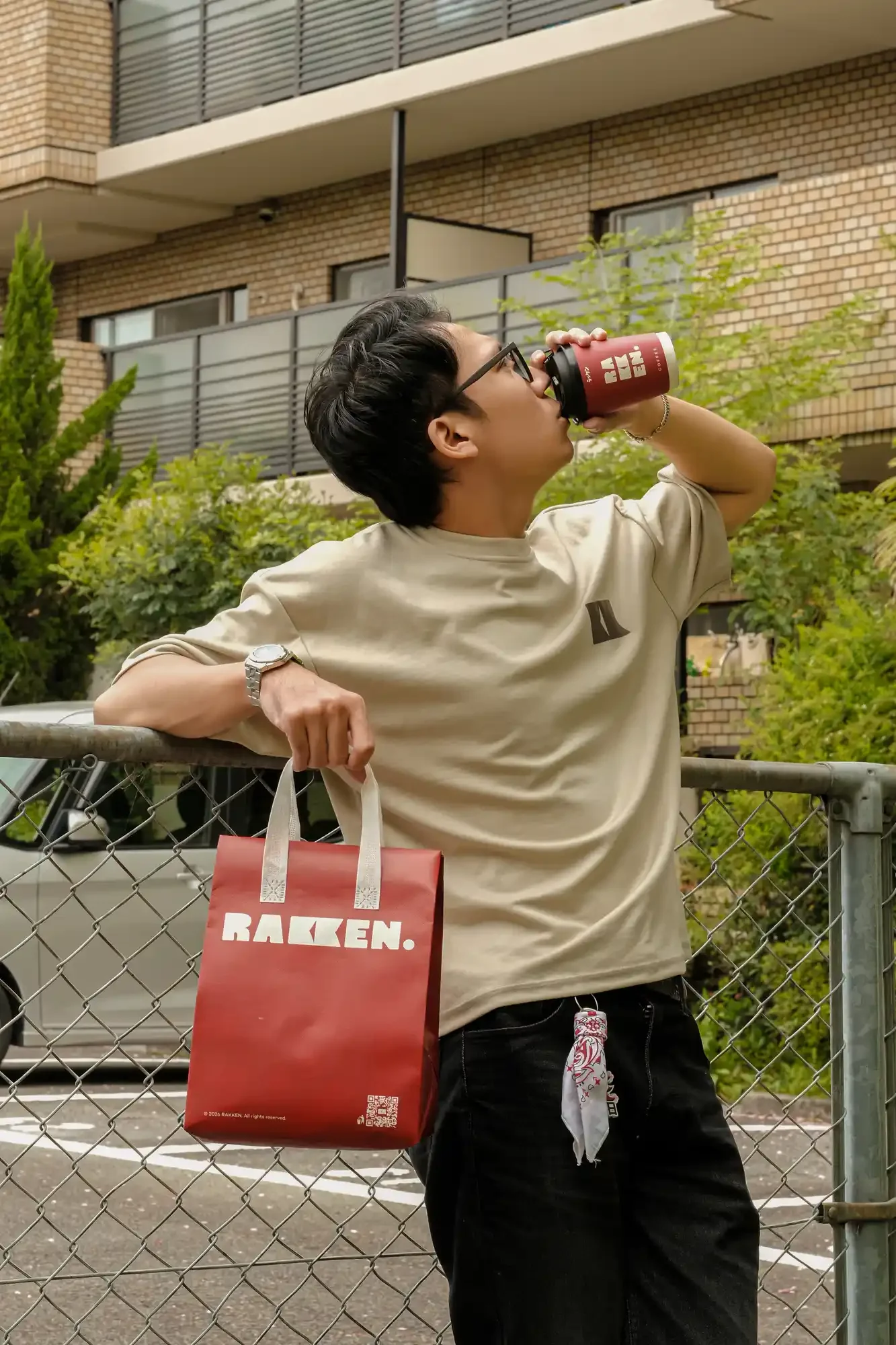 Rakken Coffee Merch -- Cream Tee - look