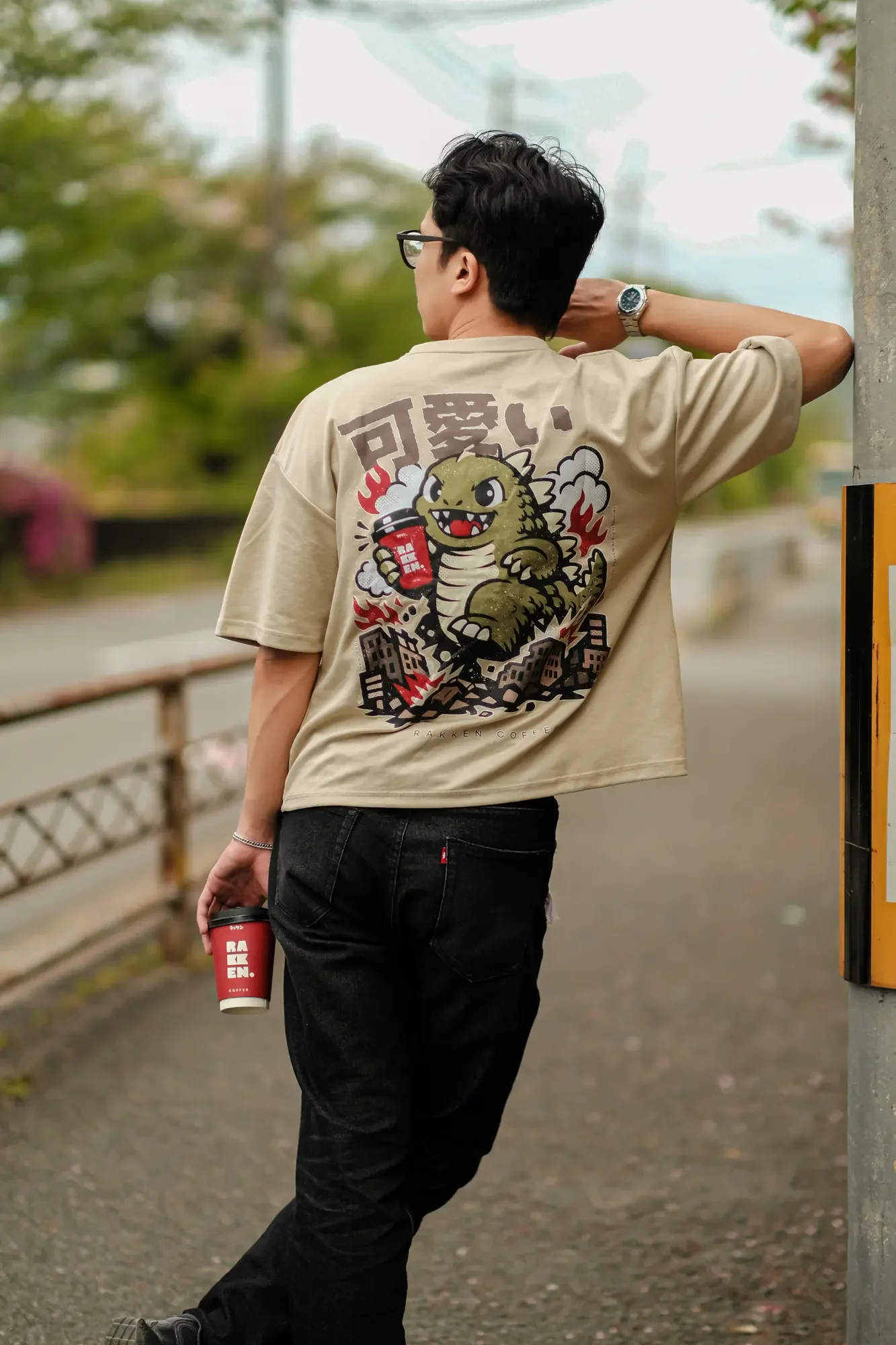 Rakken Coffee Merch -- Cream Tee - look