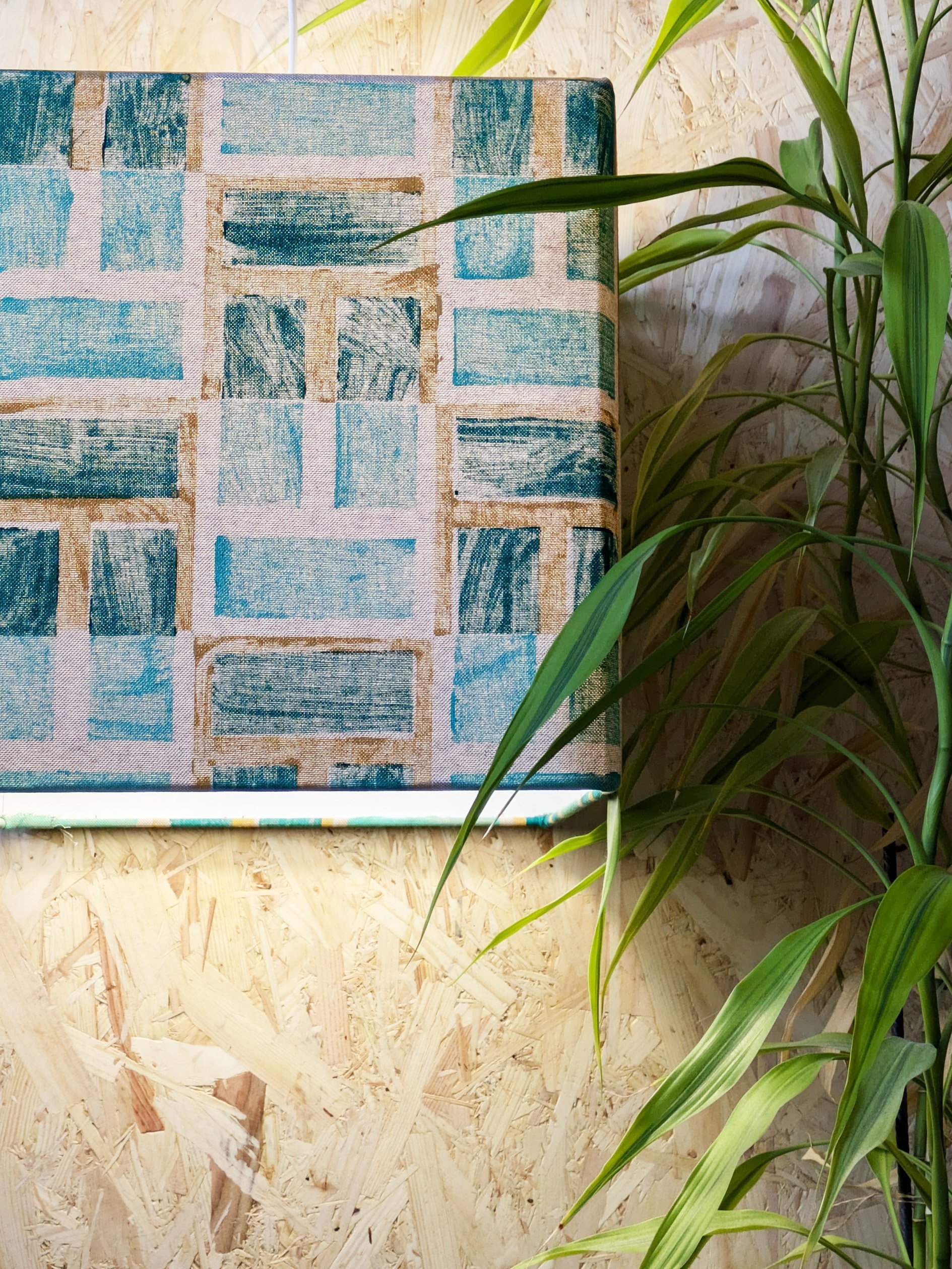 lush green print design on abstract geometric architectural lampshade