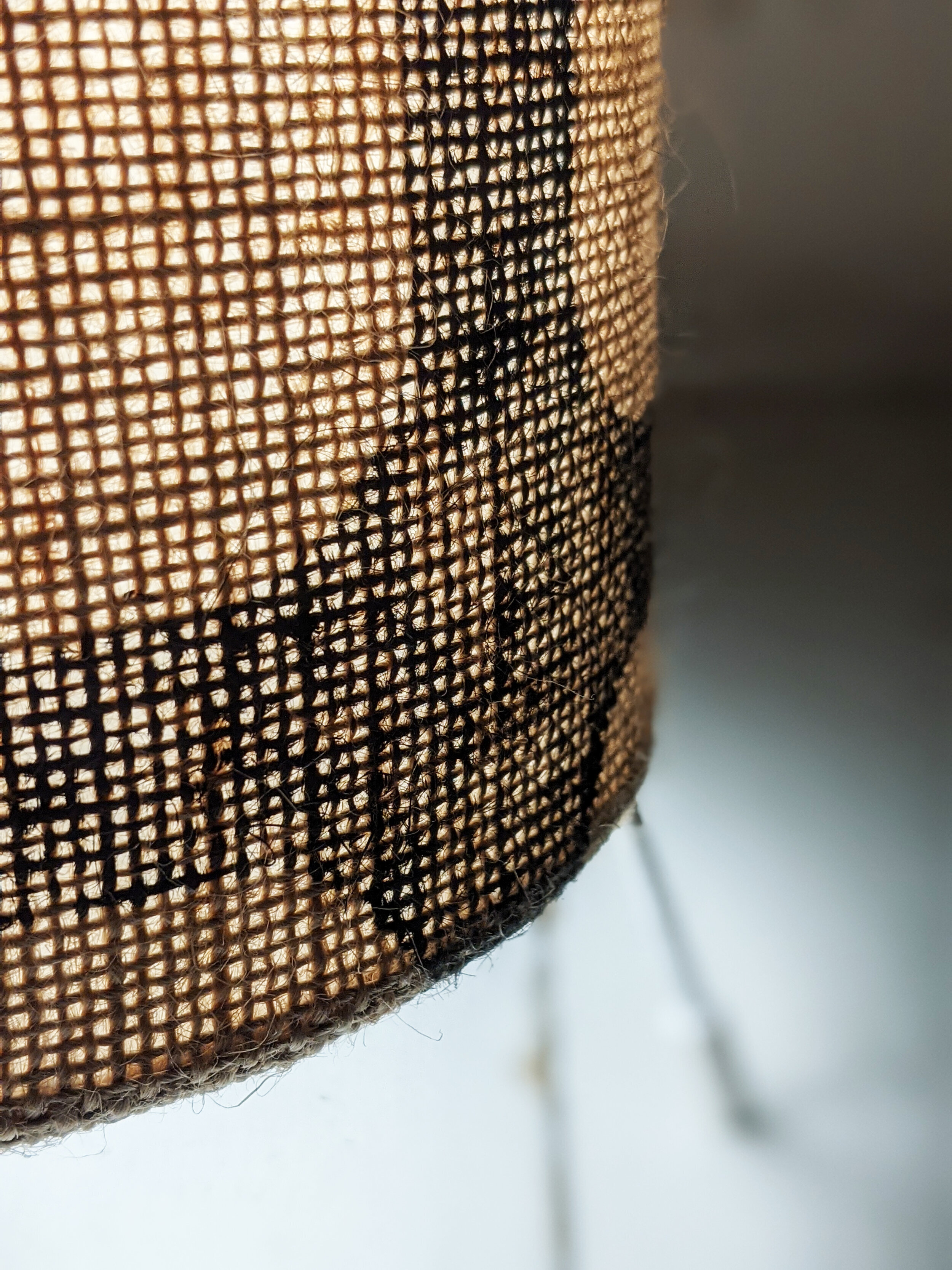 CO-OP small floor lamp close-up detail of block printed pattern and jute texture