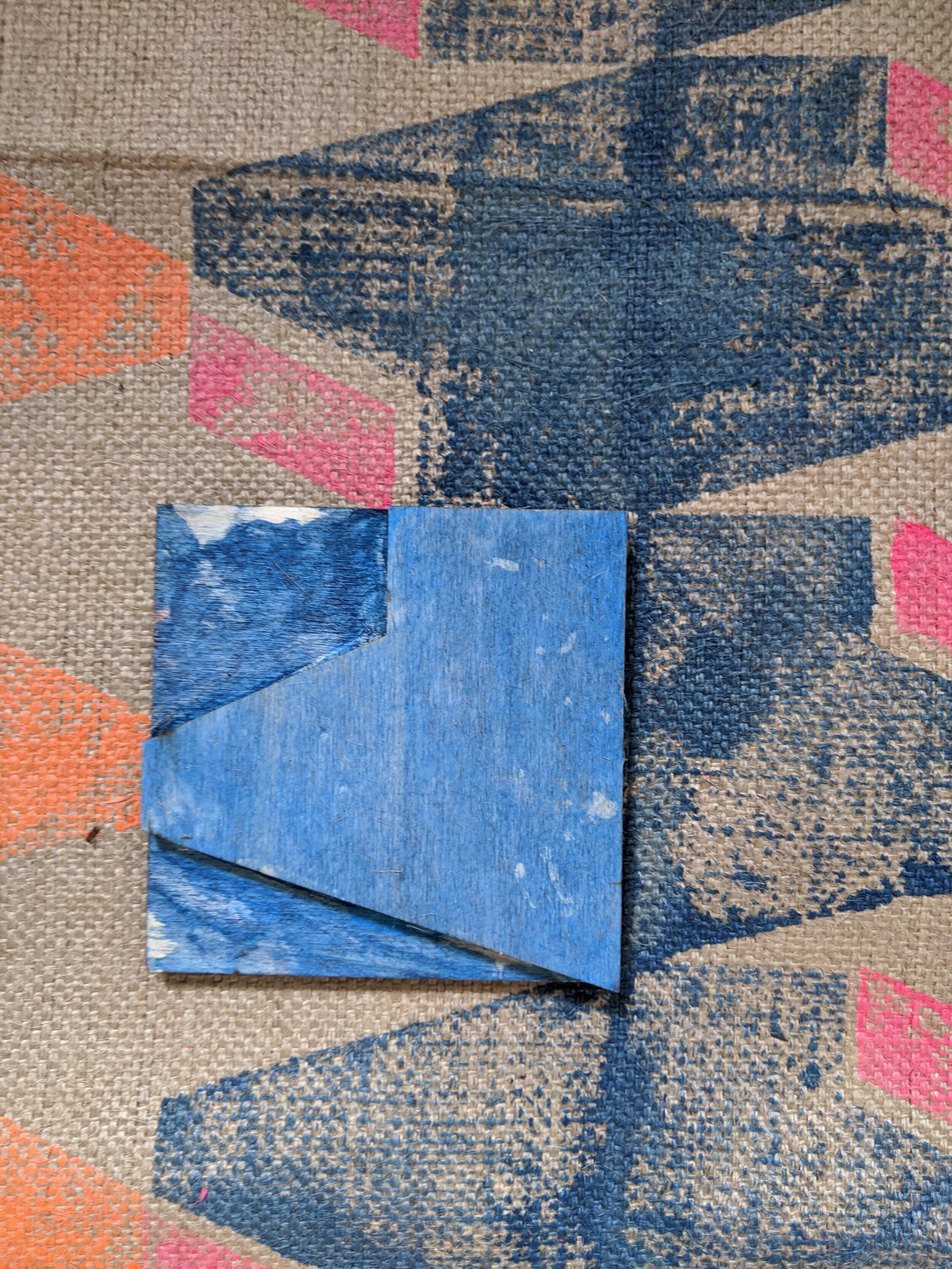 MODERN block printed fabric with blue geometric wood block