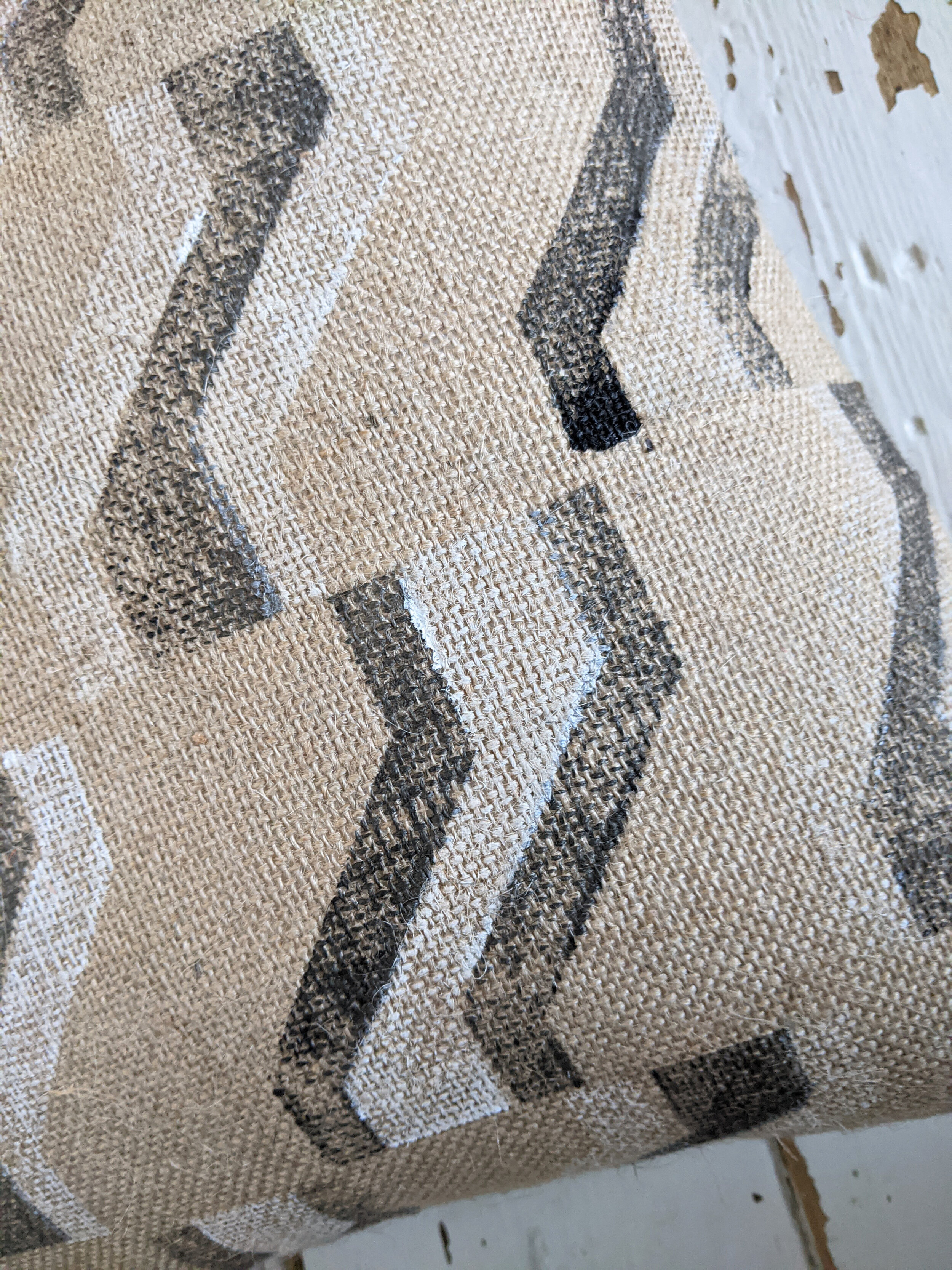 SKÁLA architectural inspired cushion with black and white, hand printed brutalist pattern design close-up (Copy)