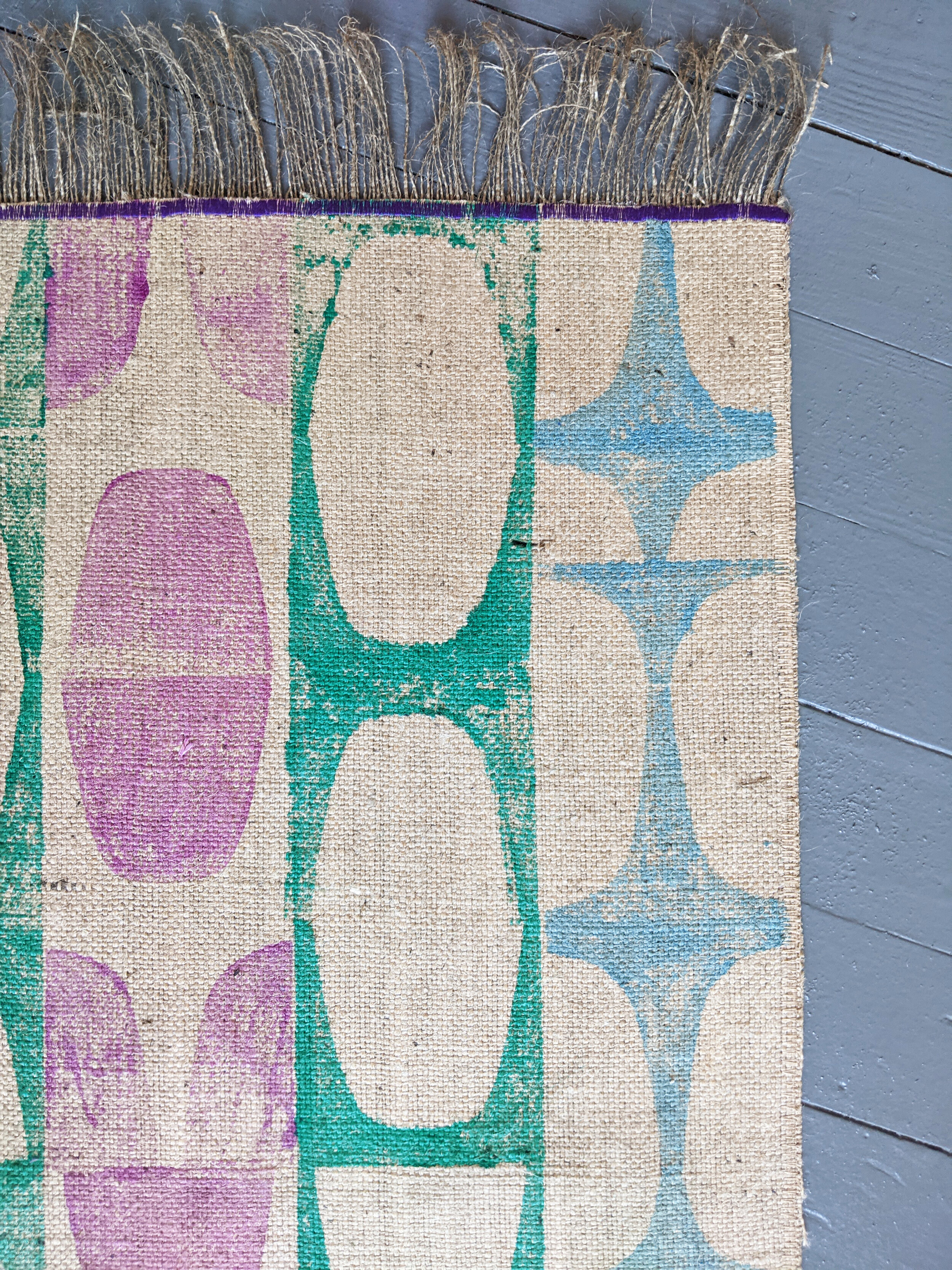 runner rug with 1960s inspired modernist retro block printed pattern design