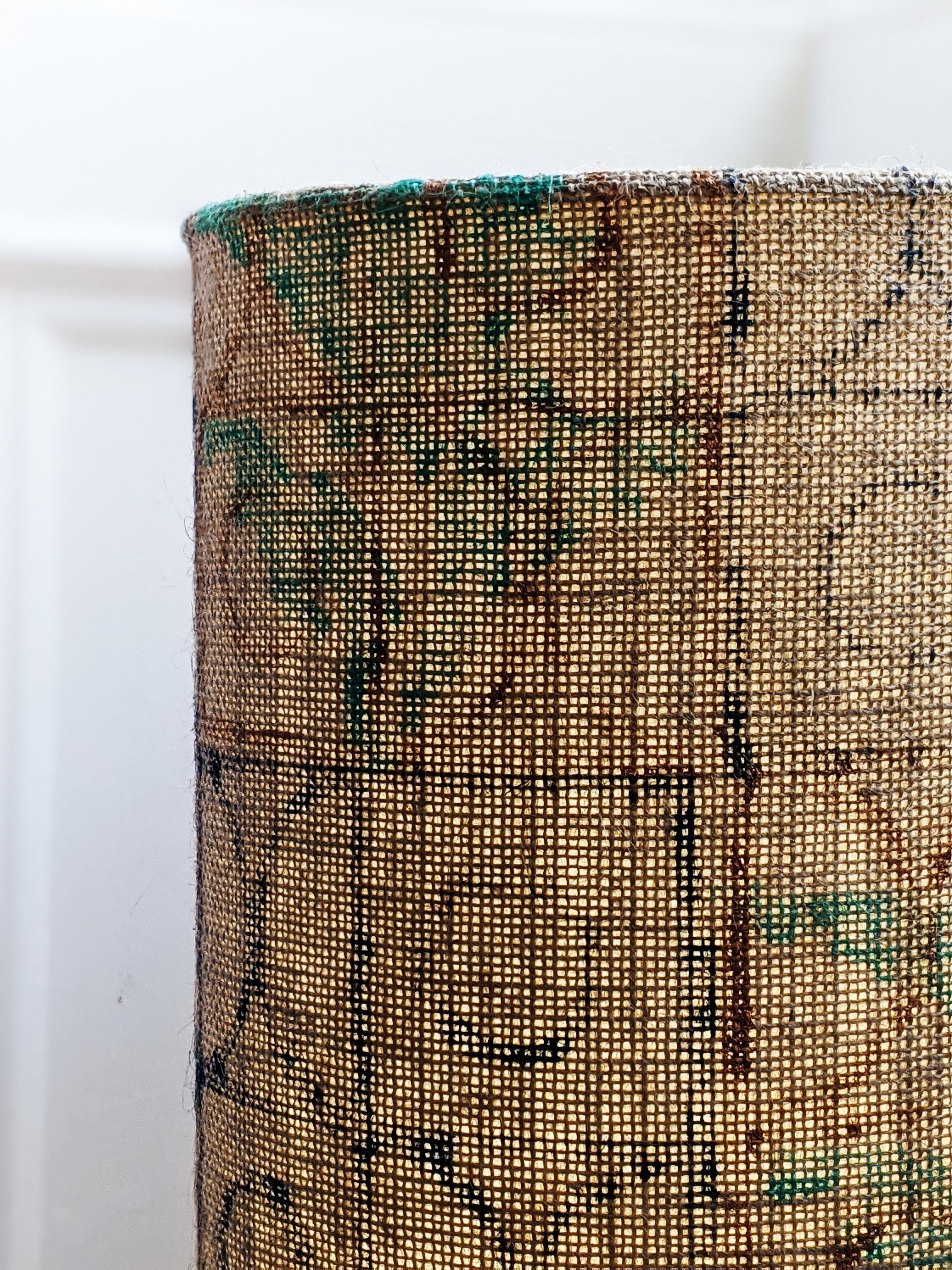 close-up detail of hand printed pattern of floor lamp