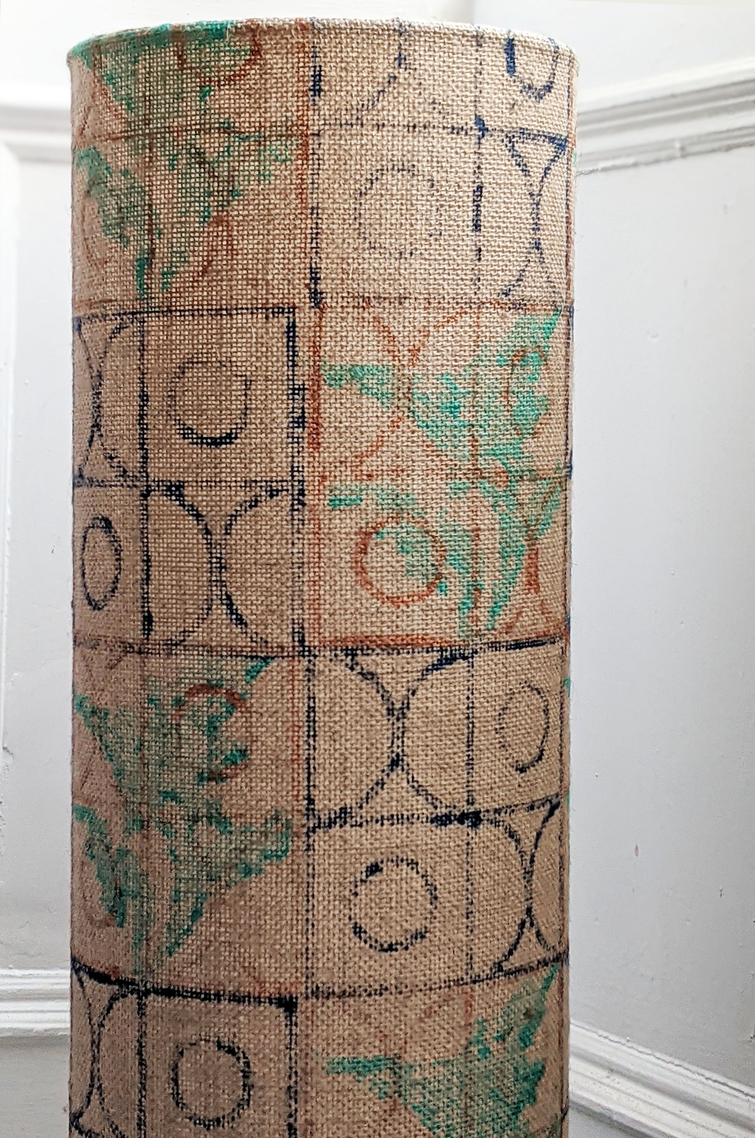 hand block printed tall floor lamp with rustic pattern
