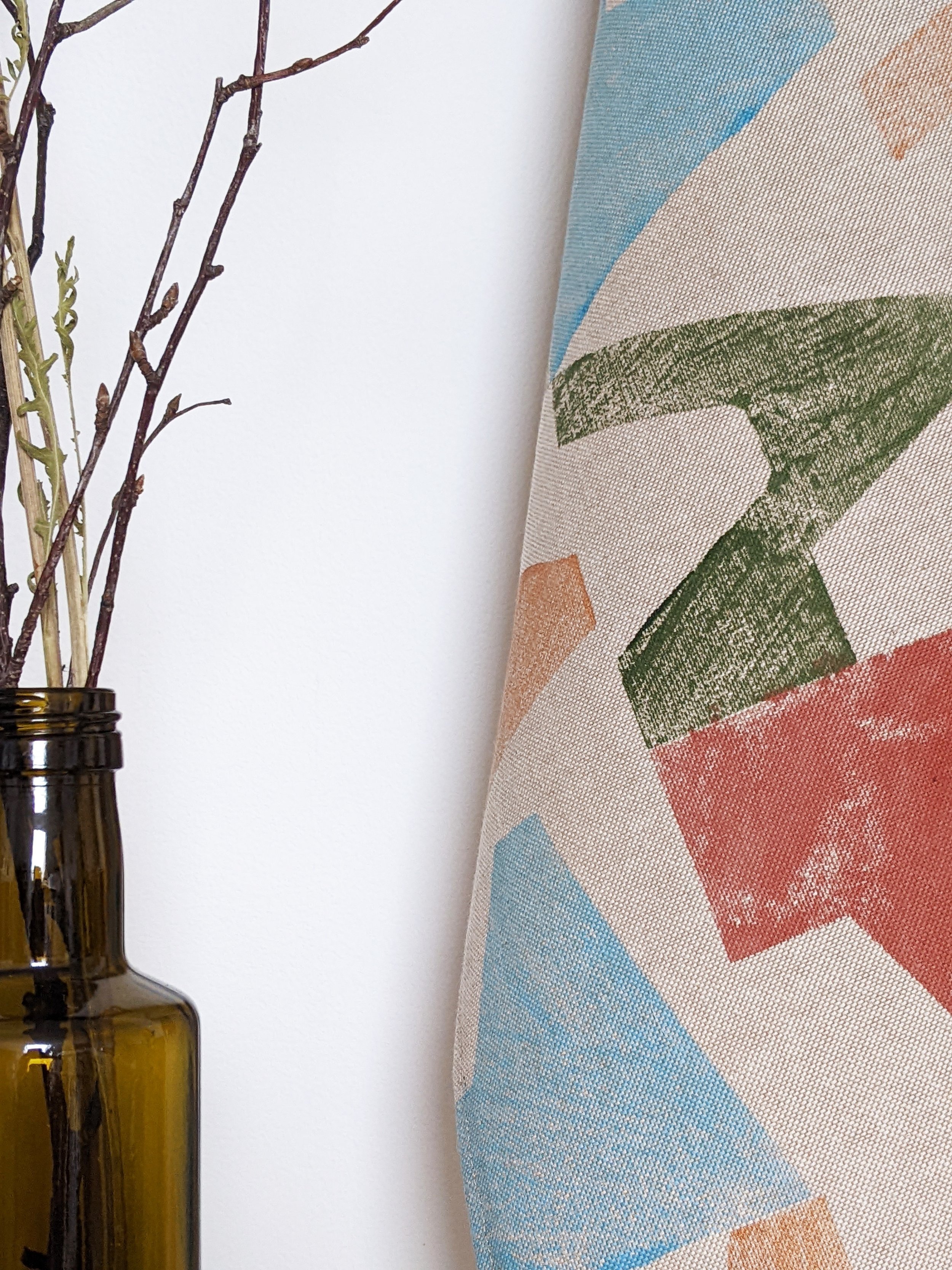close-up detail of hand block printed pattern on kitchen towel