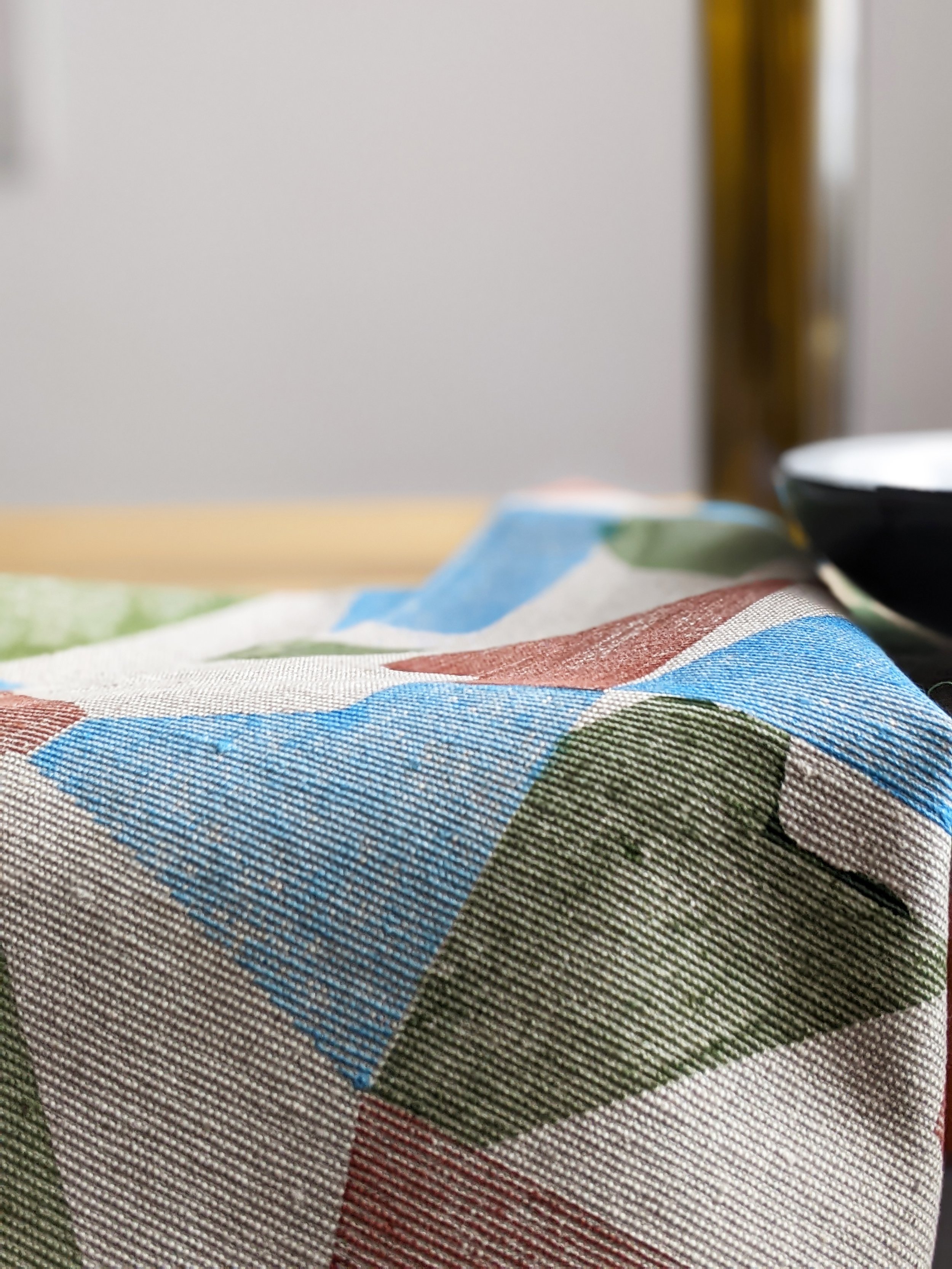 close-up detail of block printed texture of rustic teatowel