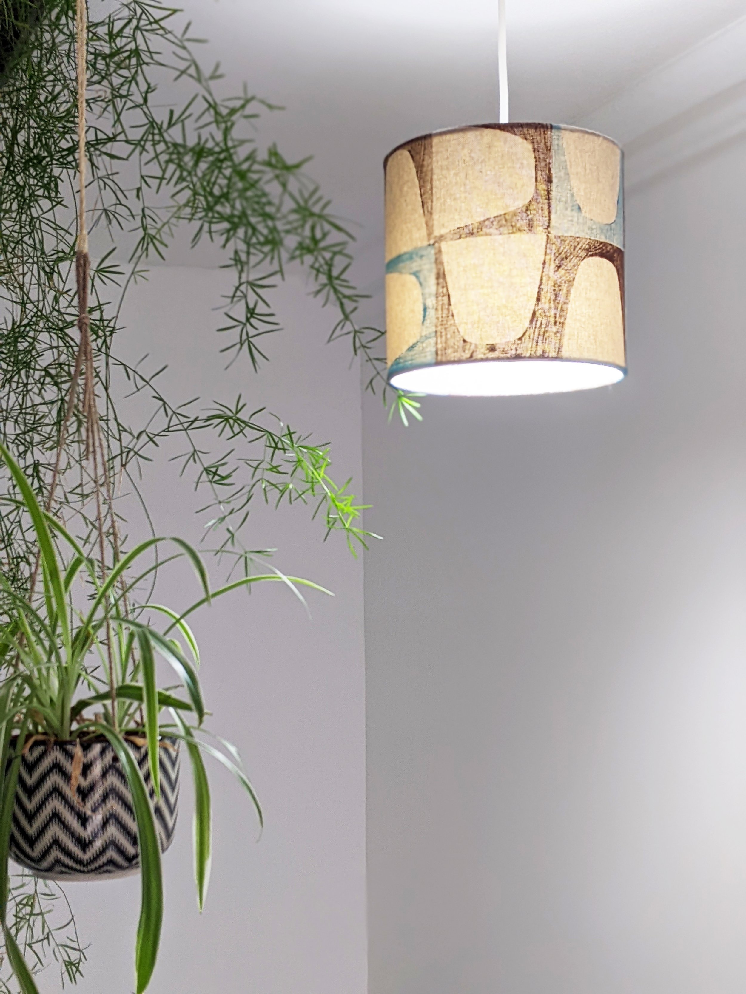 bright ceiling lamp with modernist textile print