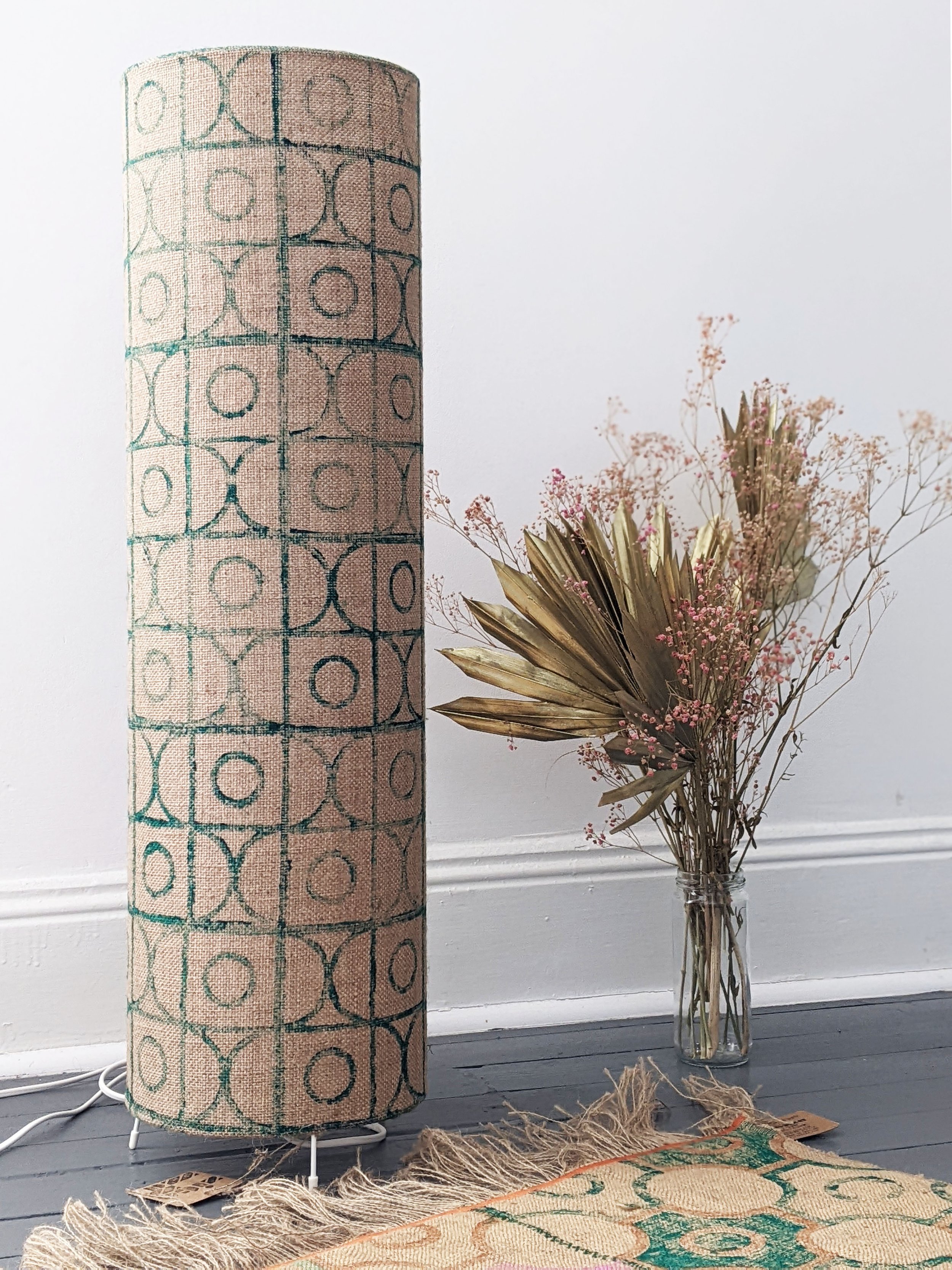 boho vintage inspired floor lamp with flowers and tile ispired pattern