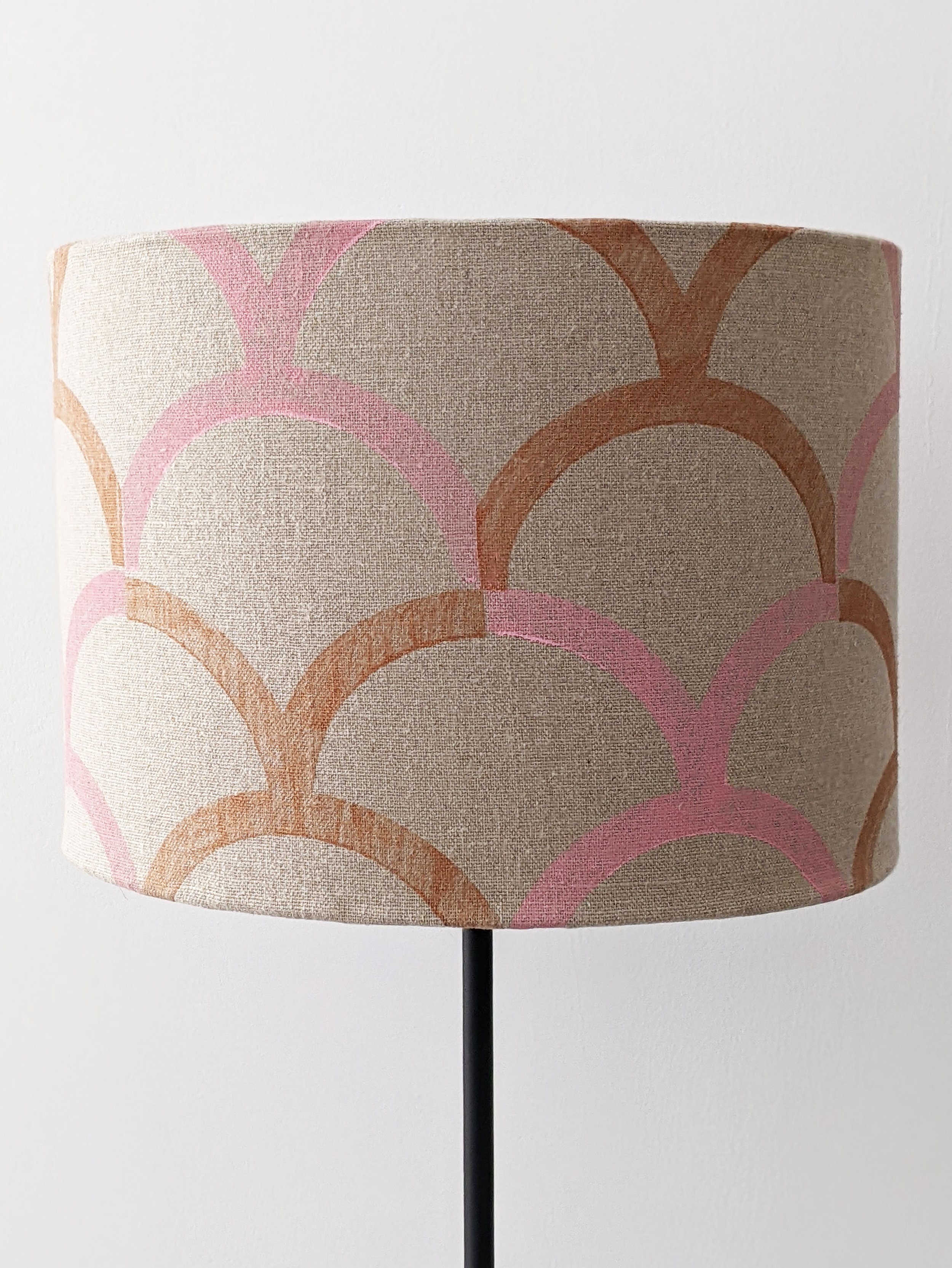 pastel pink vintage scallop pattern on drum lampshade