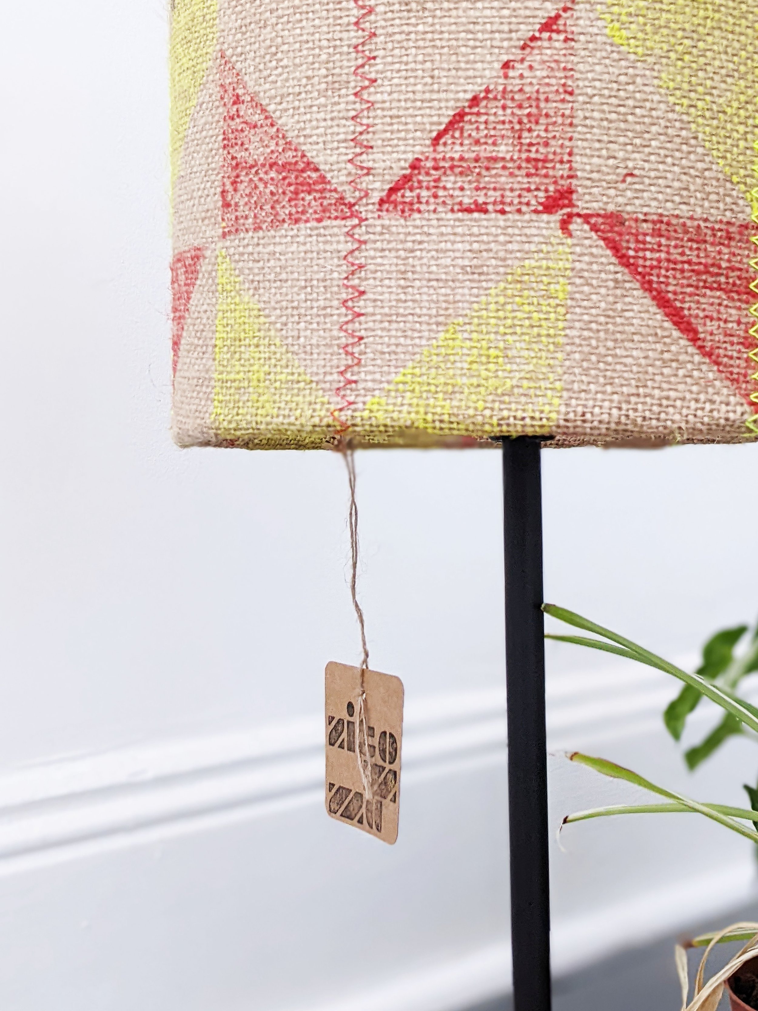 contemporary geometric fun bold neon print on hessian lampshade