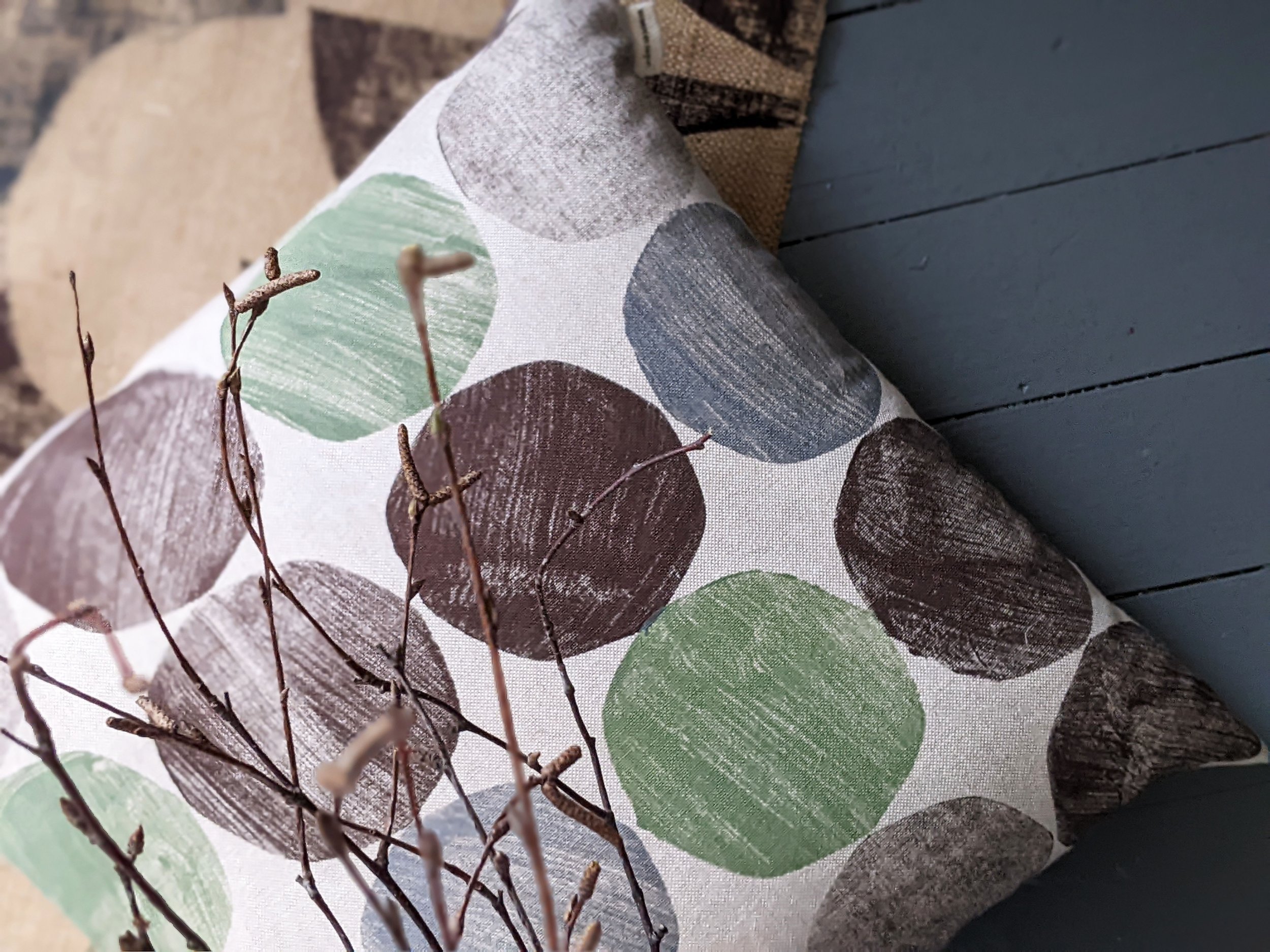 modern abstract hand printed pattern on cotton cushion