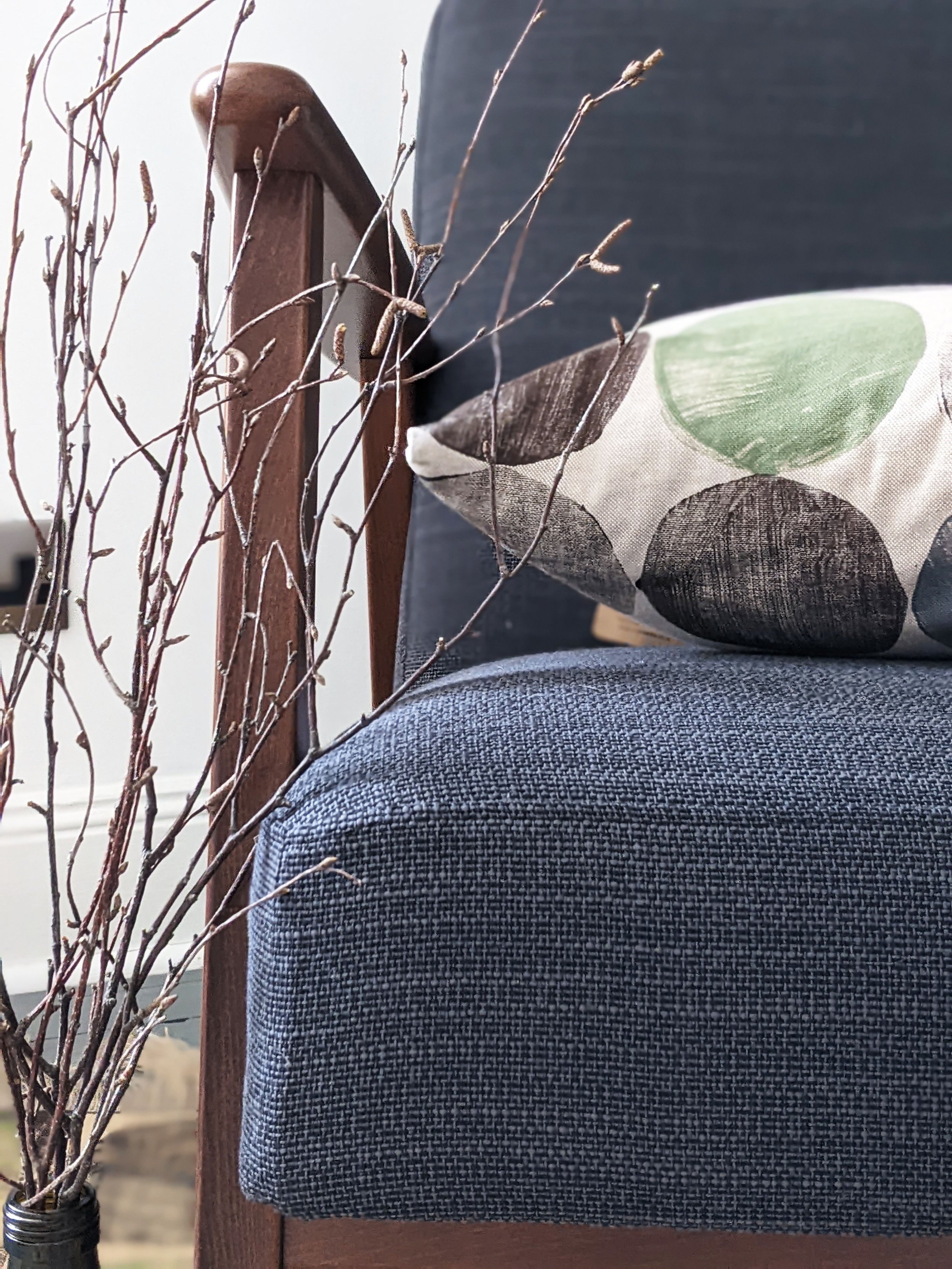 detail of cushion lying on seat with abstract modernist pattern