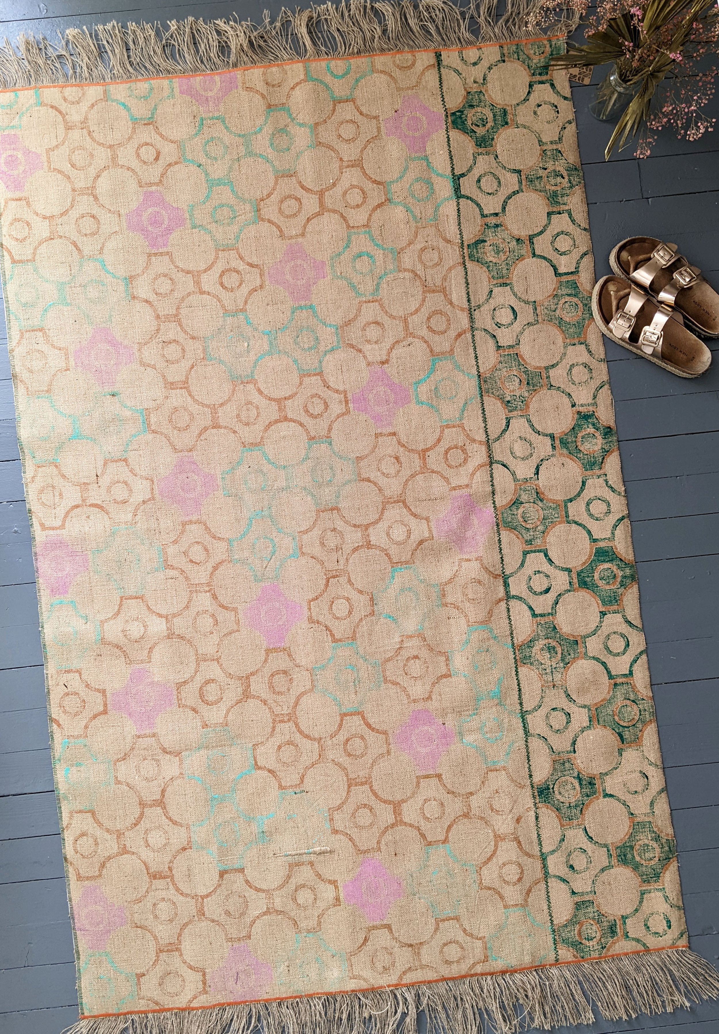 large rug with vintage deco tile print