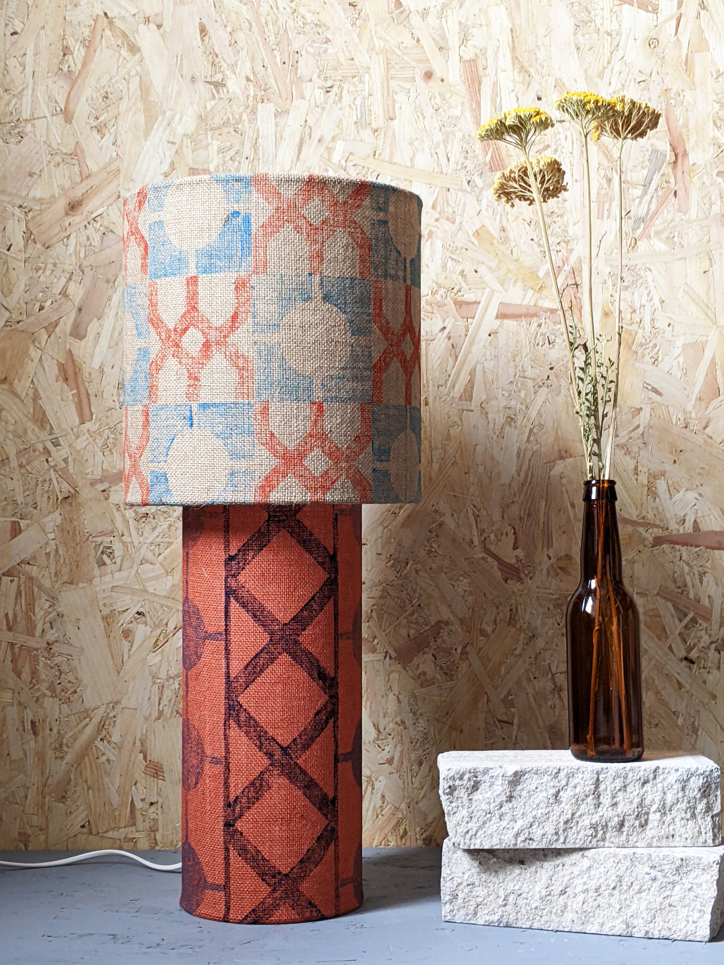 industrial inspired nautical print on orange and blue small lamp