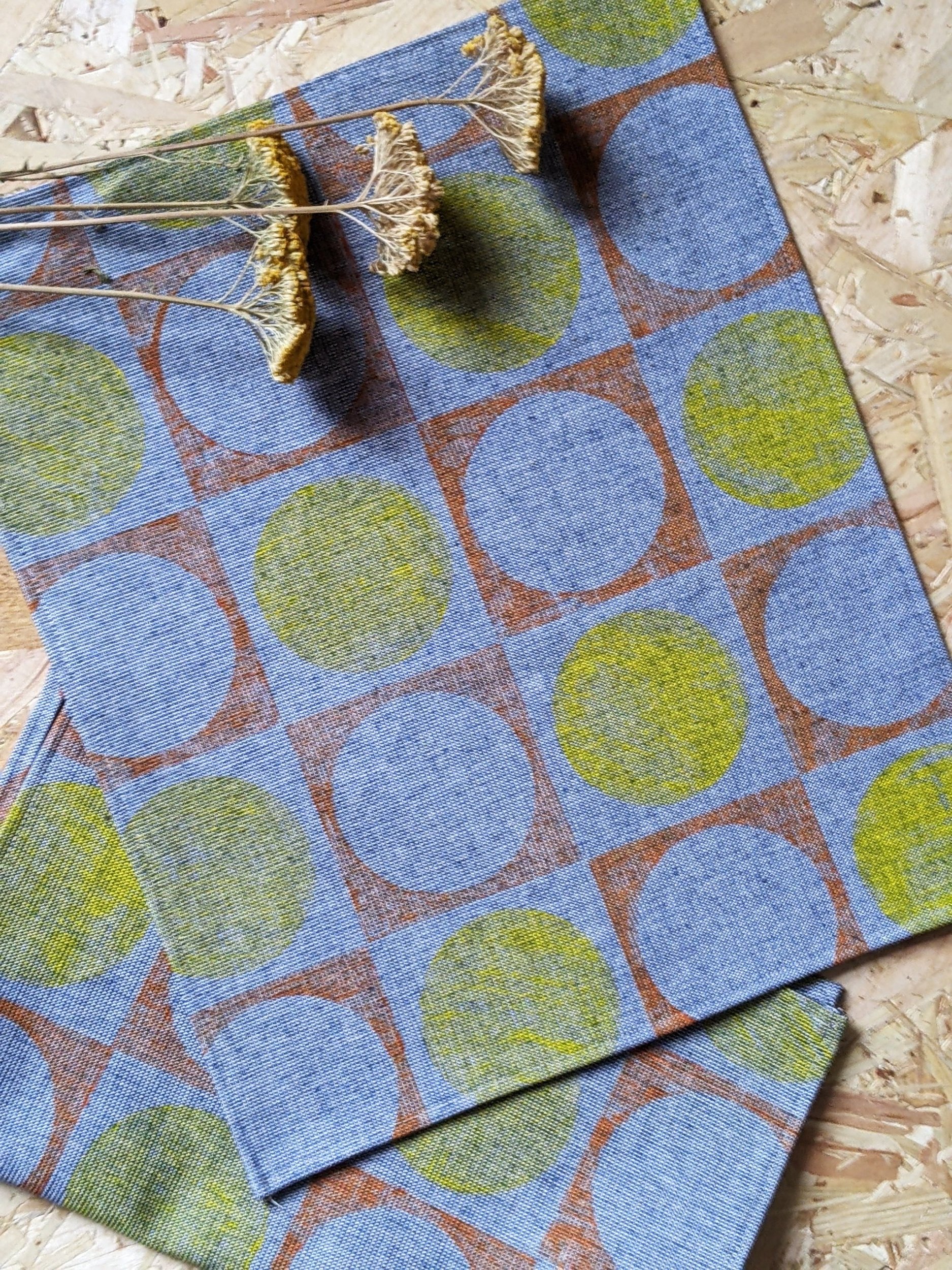 textured modernism inspired 1960s retro print on navy place mats